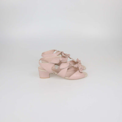 Chanel Light Pink Leather Bow Ankle Strap Sandals