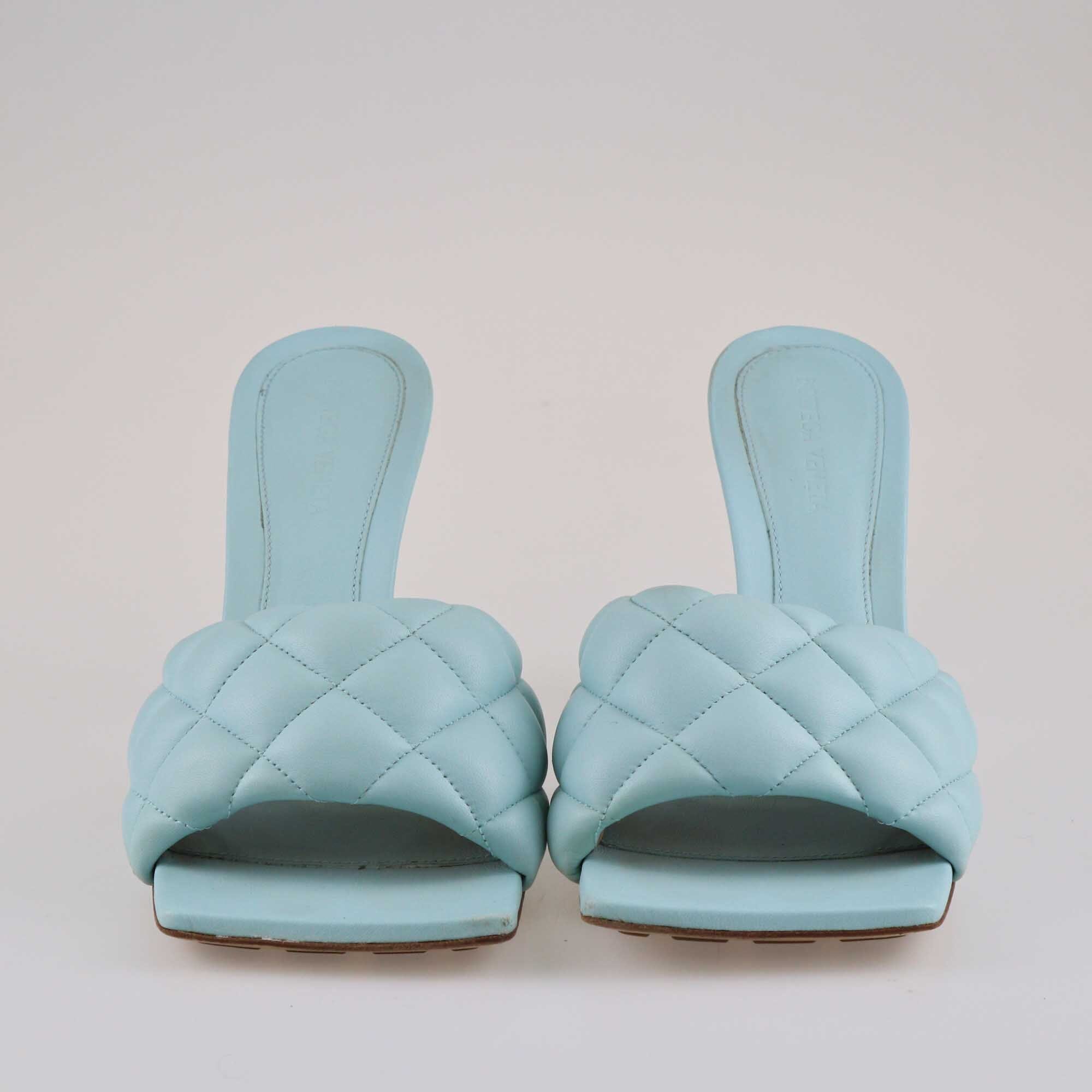 Bottega Veneta Light Blue Quilted Padded Leather Lido Slide Sandals Shoes Bottege Veneta 