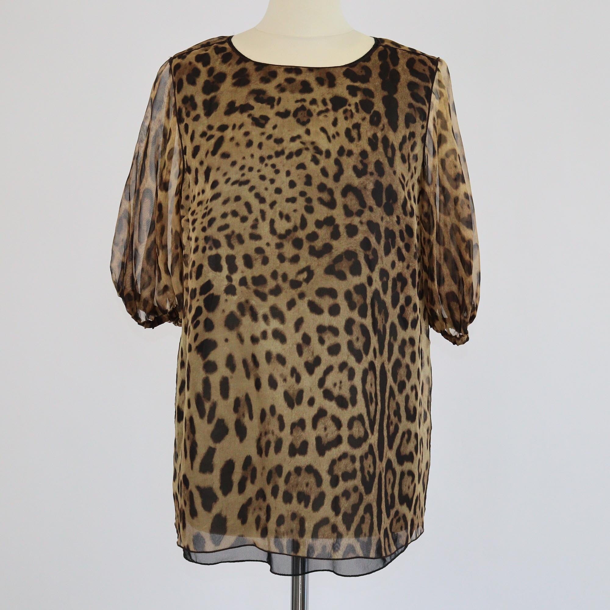 Dolce & Gabbana Brown Leopard Print Short Sleeve Blouse Womens Dolce & Gabbana 