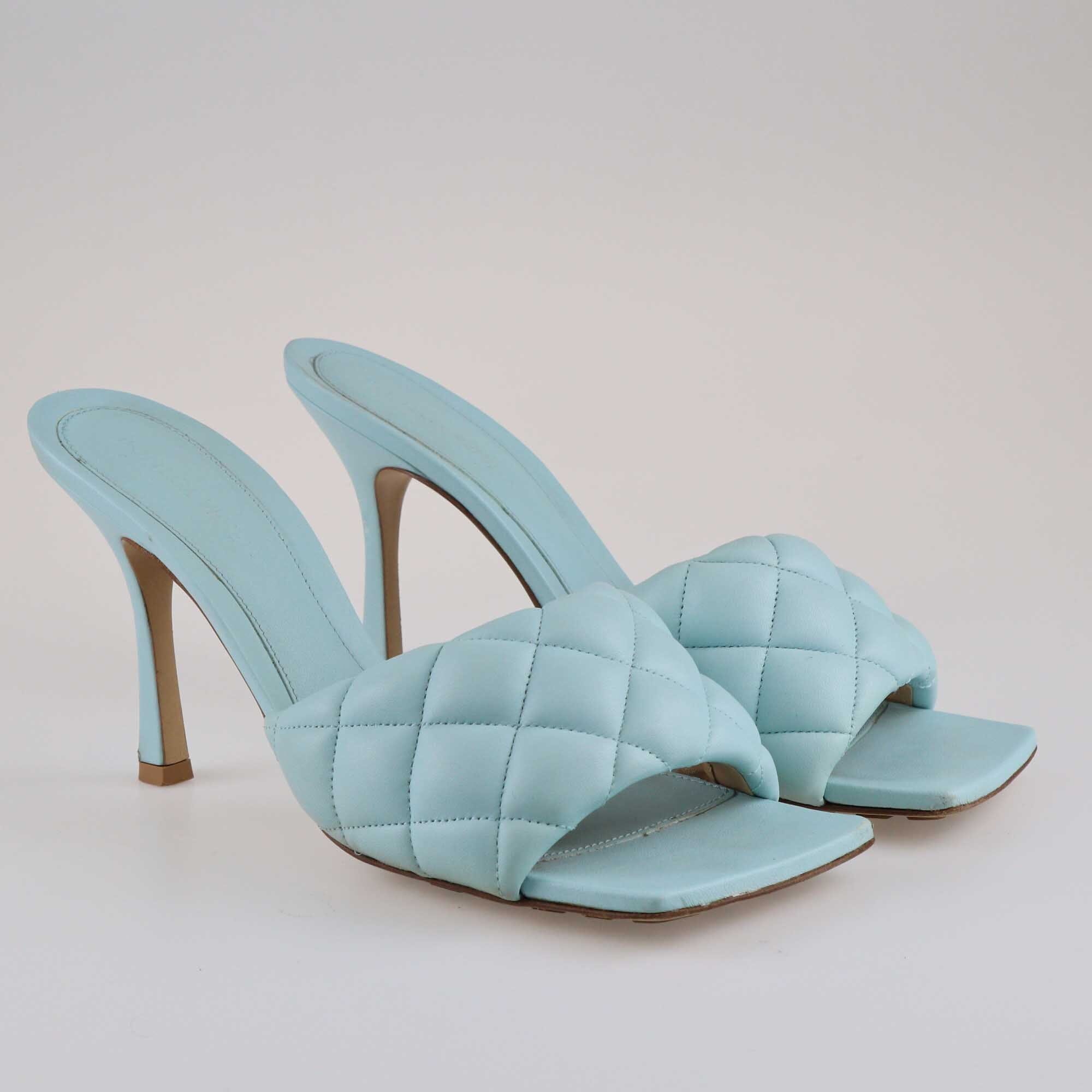 Bottega Veneta Light Blue Quilted Padded Leather Lido Slide Sandals Shoes Bottege Veneta 