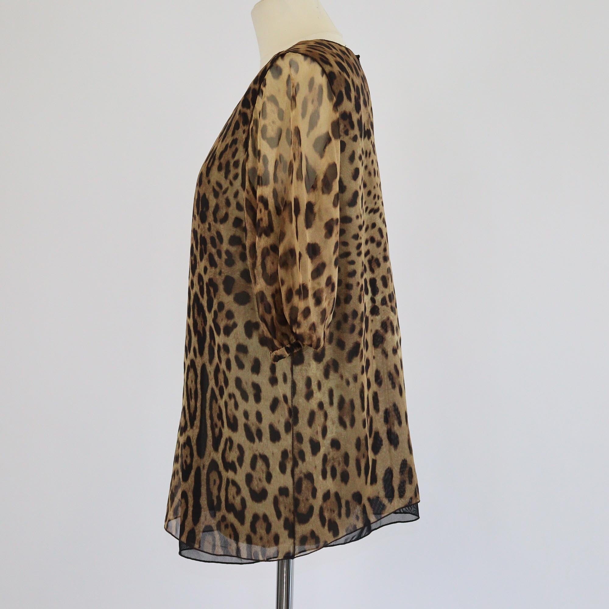 Dolce & Gabbana Brown Leopard Print Short Sleeve Blouse Womens Dolce & Gabbana 