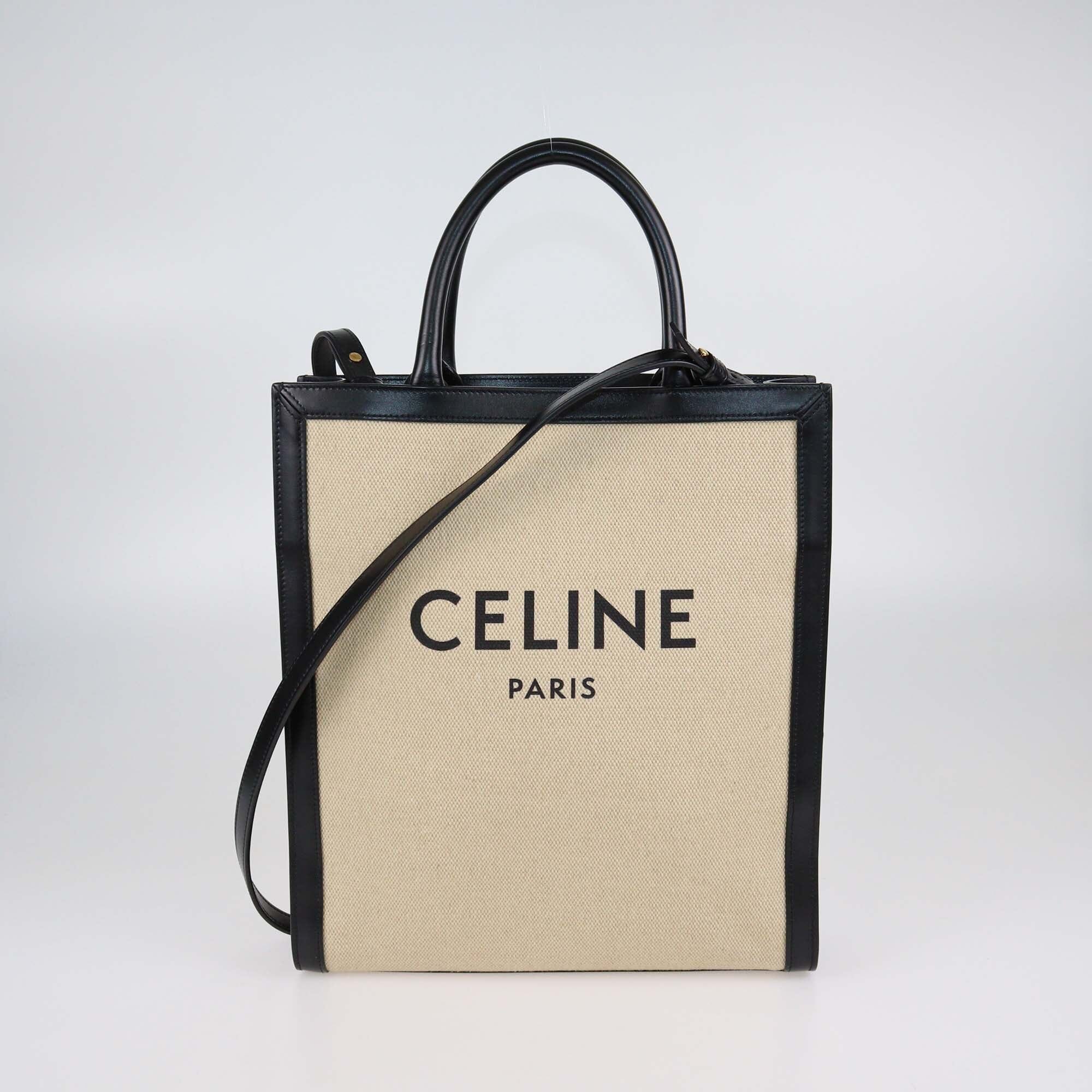 Celine Black/Beige Small Canvas Vertical Cabas Tote Womens Celine 
