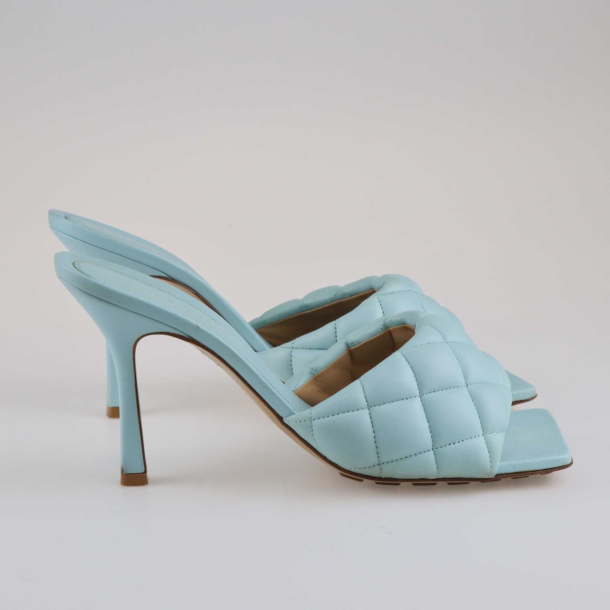 Bottega Veneta Light Blue Quilted Padded Leather Lido Slide Sandals Shoes Bottege Veneta 