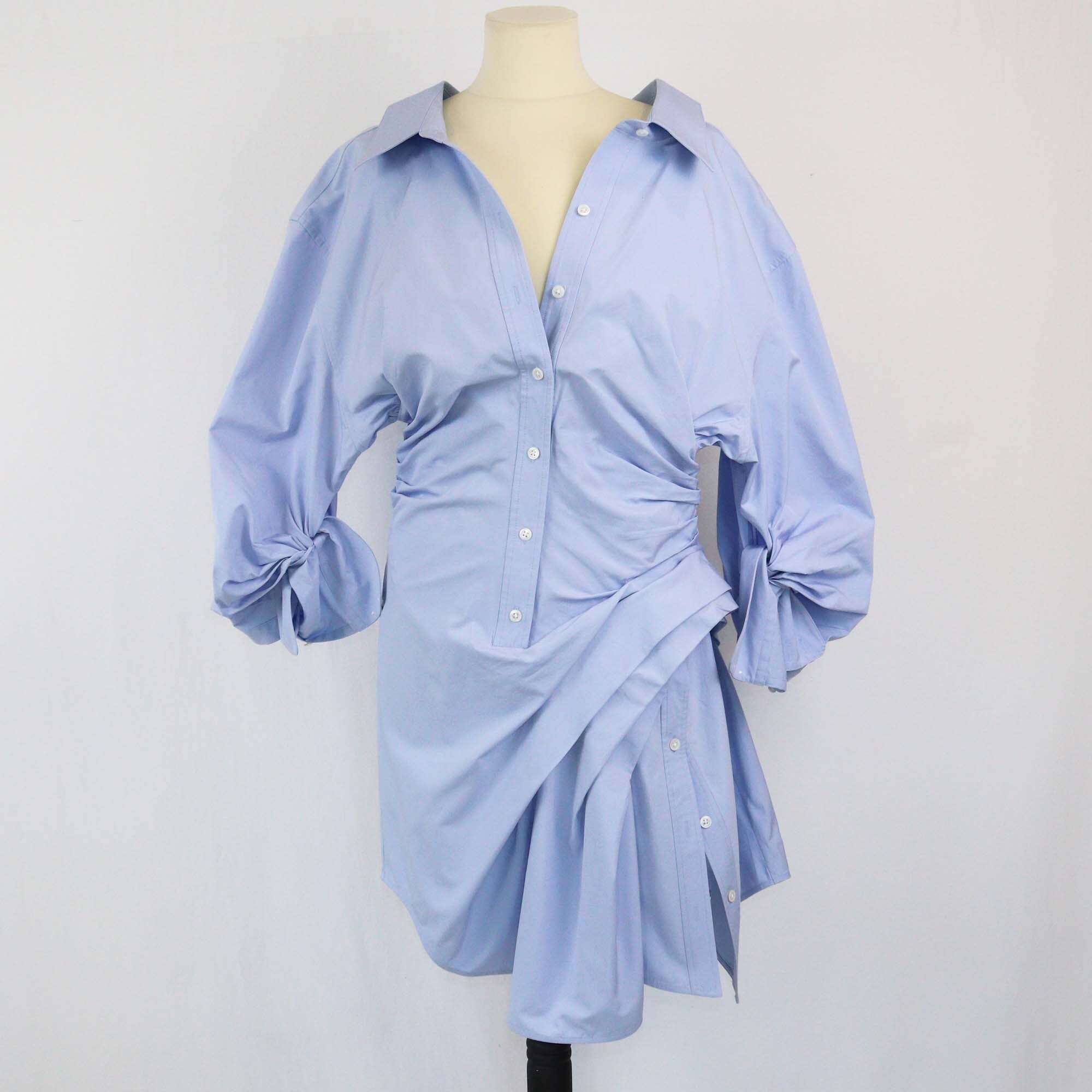 Alexander Wang Blue Poplin Gathered Shirt Dress Womens Alexander Wang 