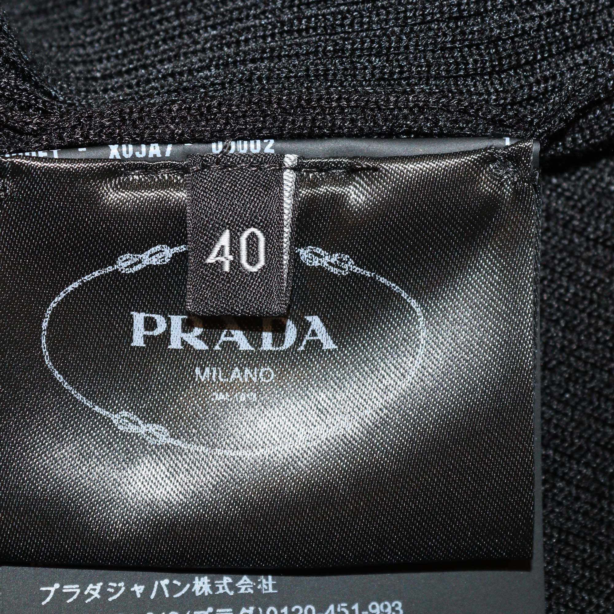 Prada Black Silk Sequin Crystal Trimmed Knit Ribbed Long Sleeve Maxi Dress