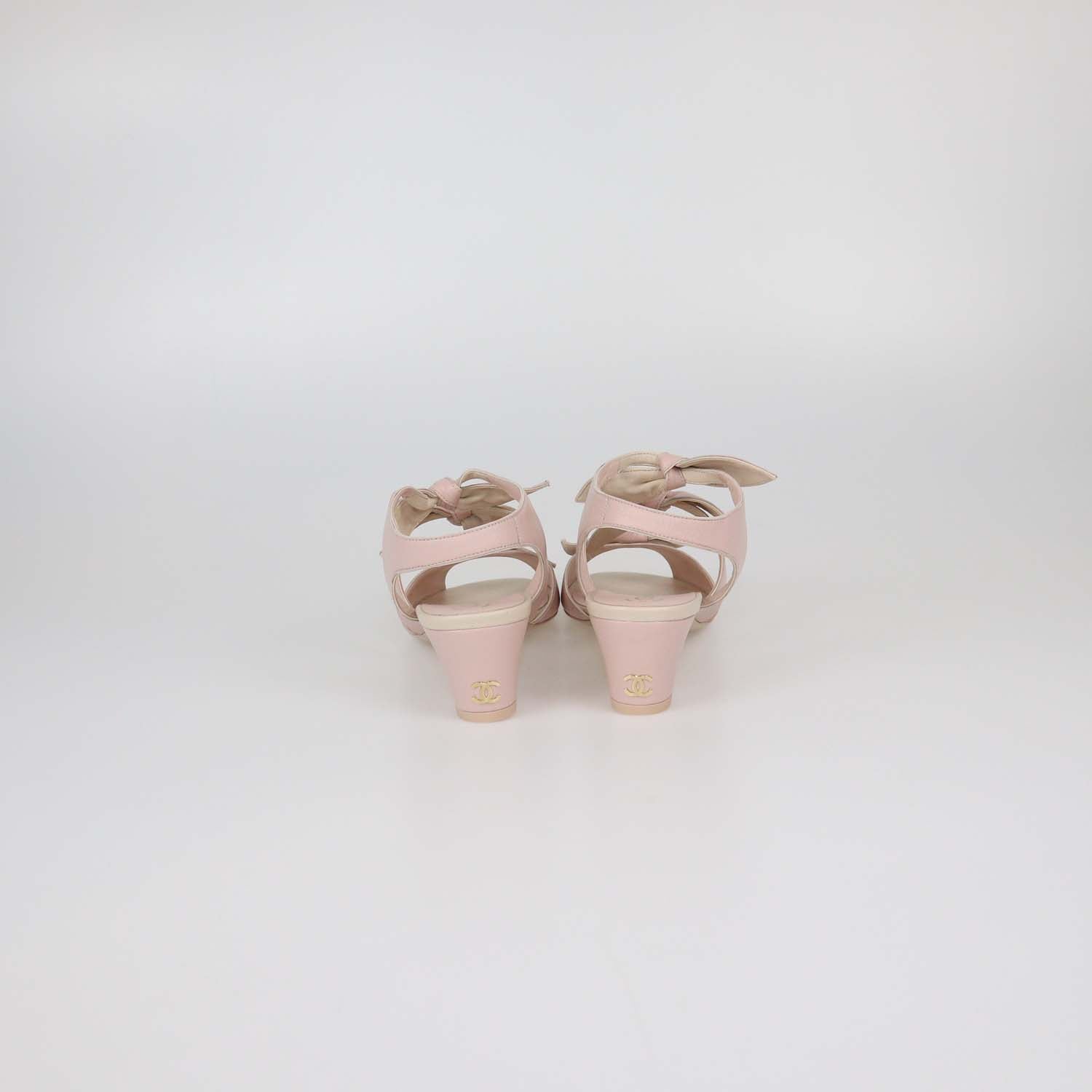 Chanel Light Pink Leather Bow Ankle Strap Sandals