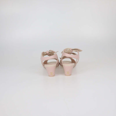 Chanel Light Pink Leather Bow Ankle Strap Sandals