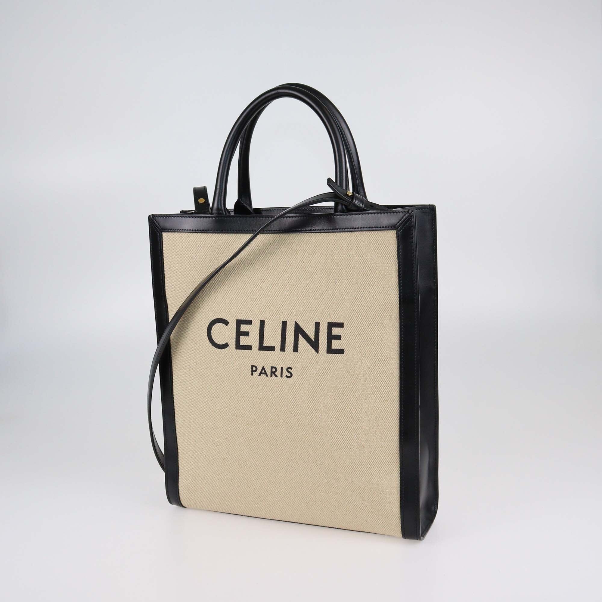 Celine Black/Beige Small Canvas Vertical Cabas Tote Womens Celine 