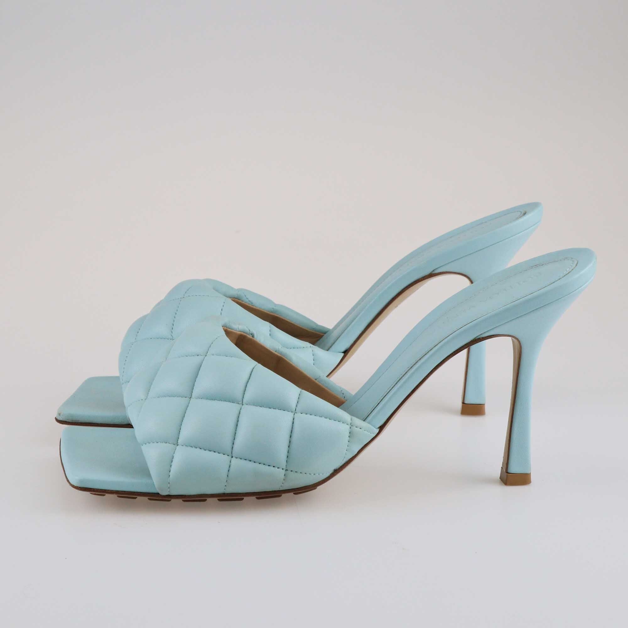 Bottega Veneta Light Blue Quilted Padded Leather Lido Slide Sandals Shoes Bottege Veneta 