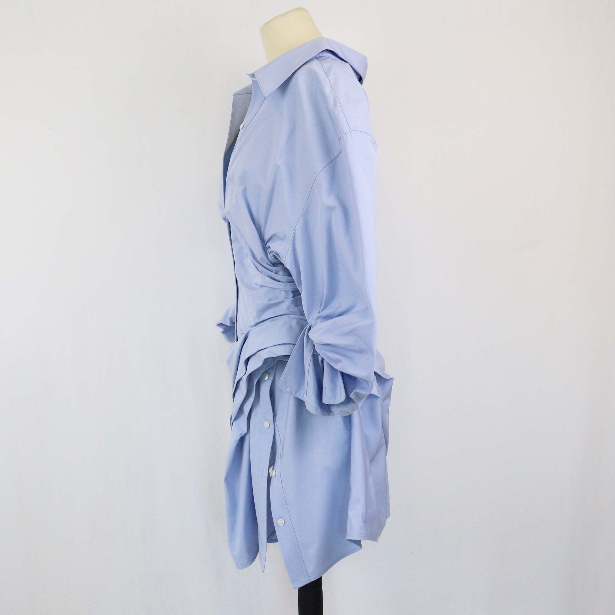 Alexander Wang Blue Poplin Gathered Shirt Dress Womens Alexander Wang 