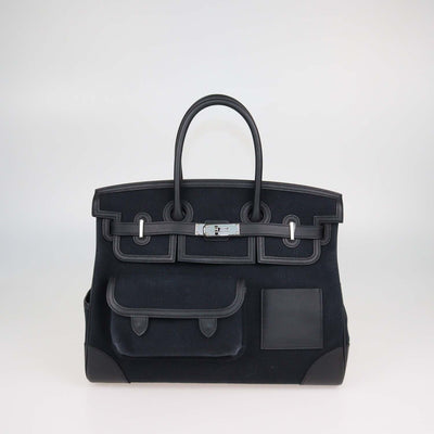 Hermes Black Swift and Goeland Canvas Cargo Birkin 35 Bag