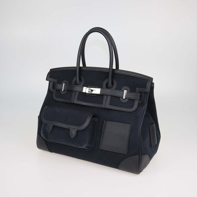 Hermes Black Swift and Goeland Canvas Cargo Birkin 35 Bag