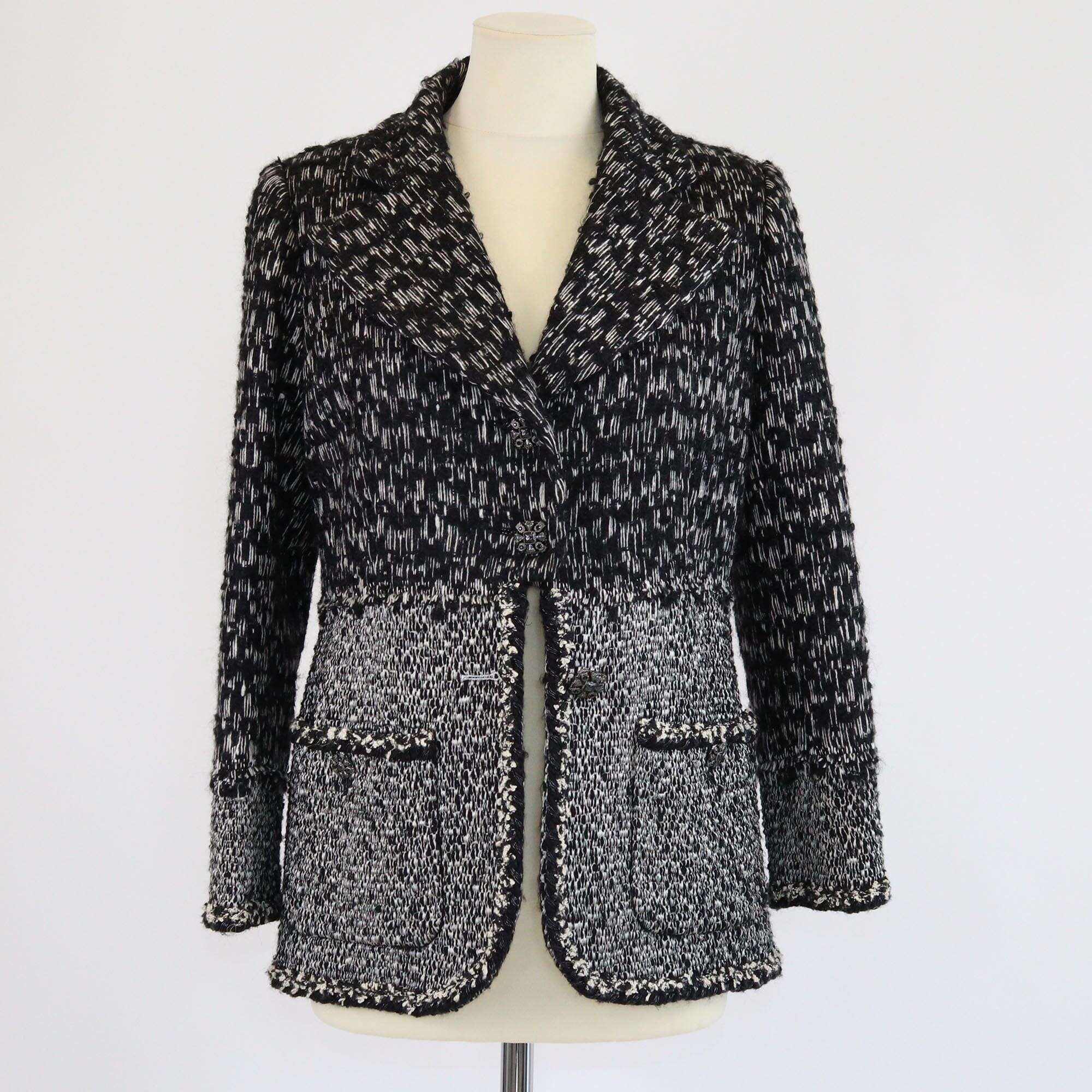 Chanel Black/White Embellished Boucle Jacket Womens Chanel 