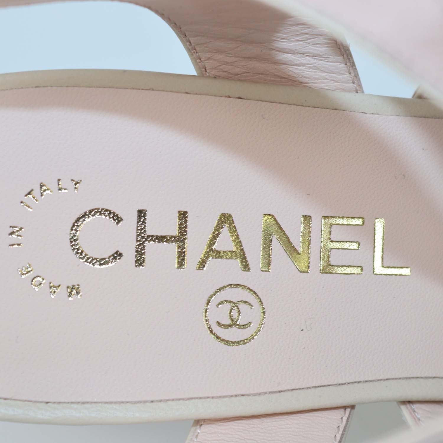 Chanel Light Pink Leather Bow Ankle Strap Sandals