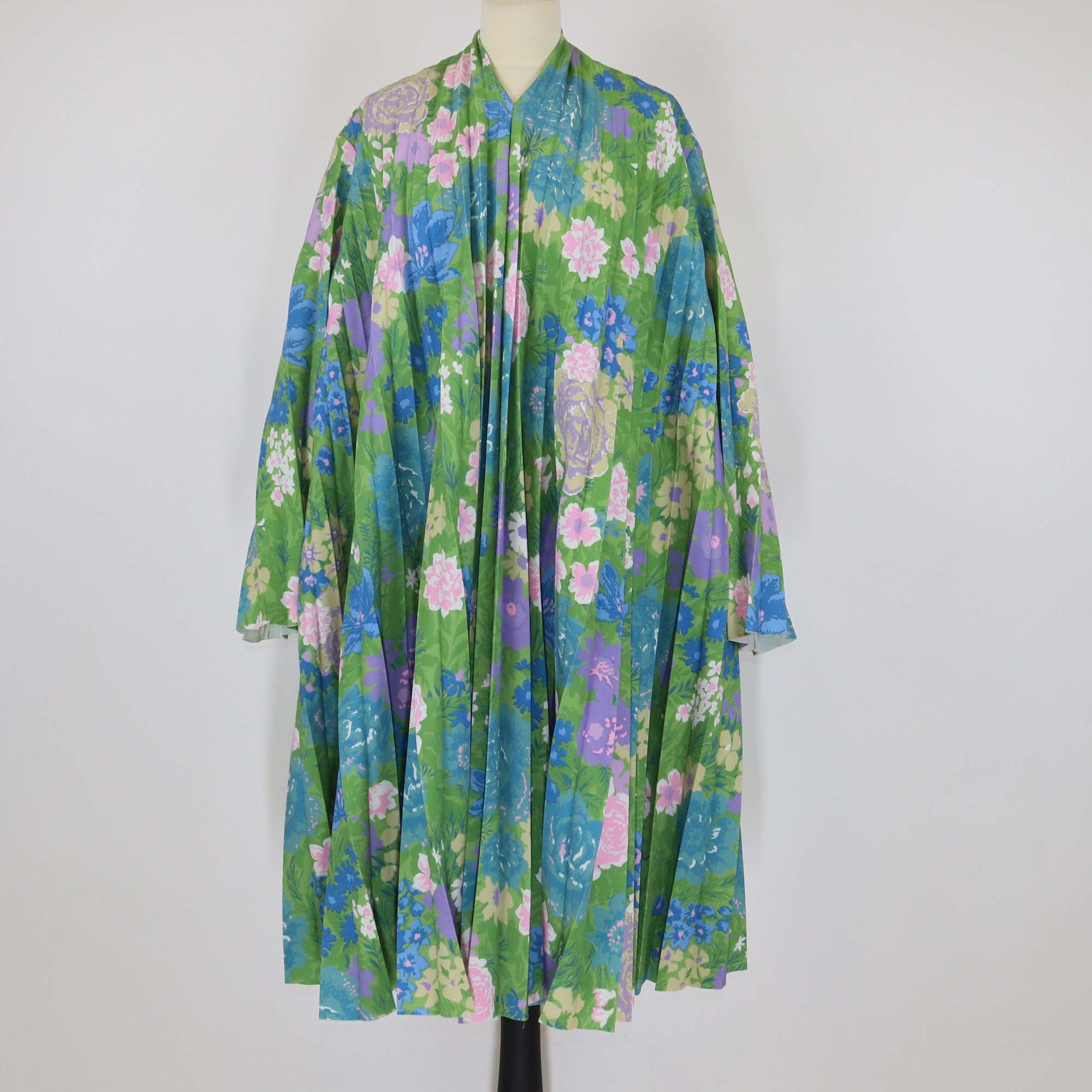 Balenciaga Multicolor Floral Print Pleated Cape Detail Dress
