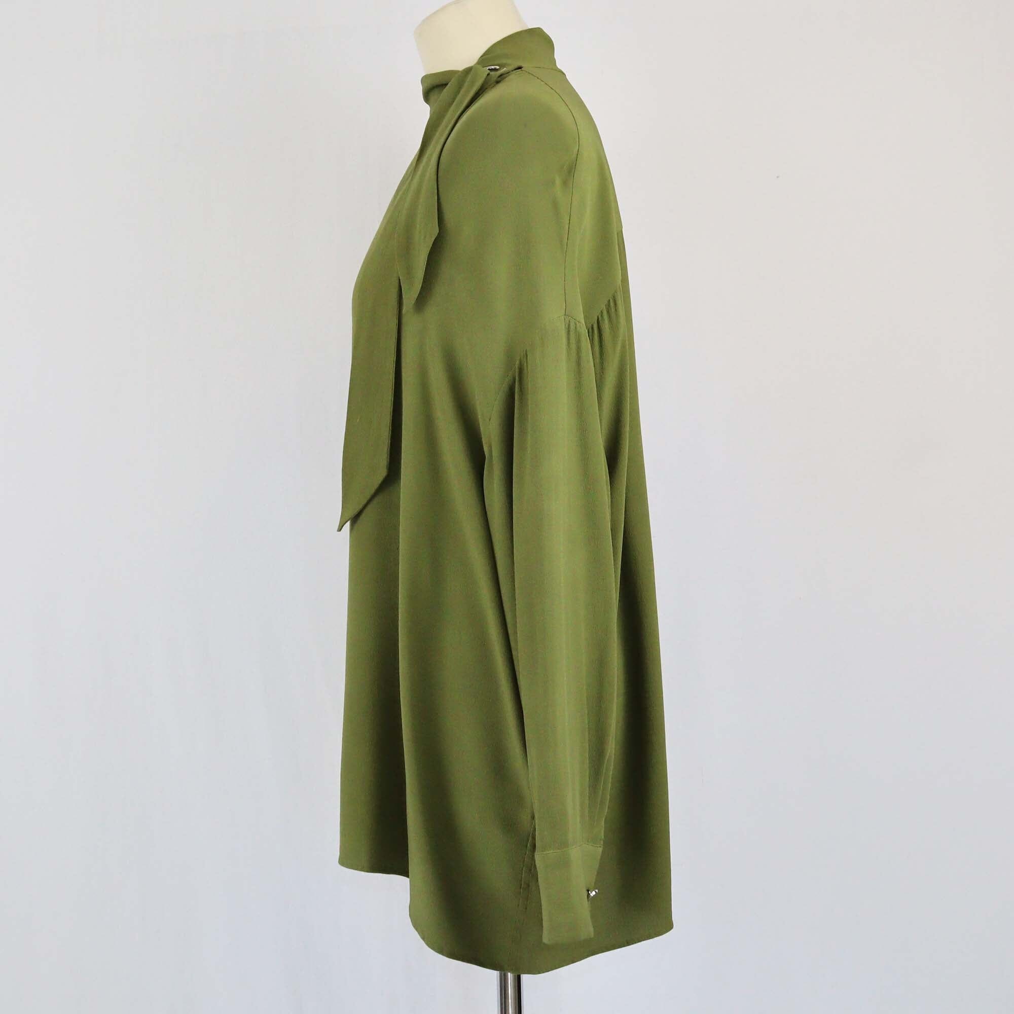 Hermes Olive Green Longsleeve Close Neck Blouse Womens Hermes 