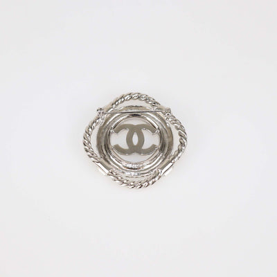 Chanel Silver Tone Metal/Blue Crystal CC Lifesaver Brooch