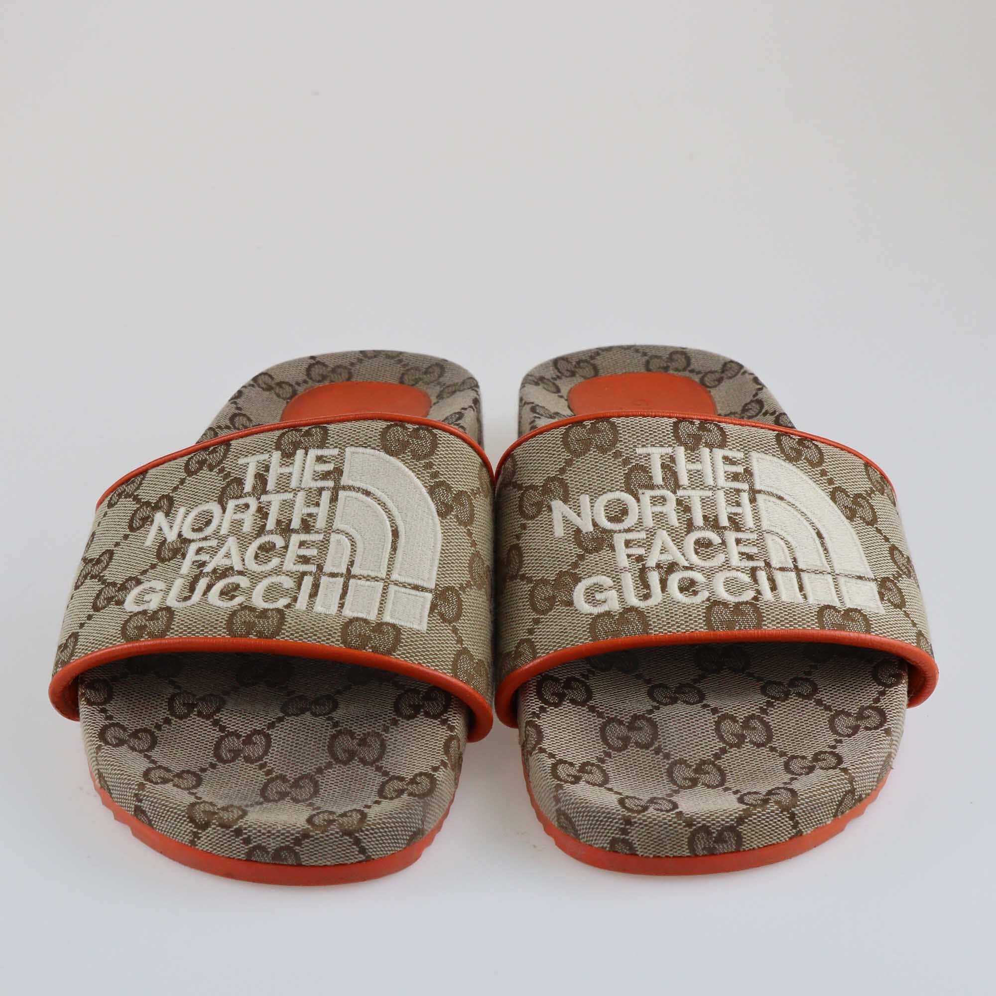 The North Face x Gucci Brown/Orange GG Flat Slides Shoes The North Face x Gucci 