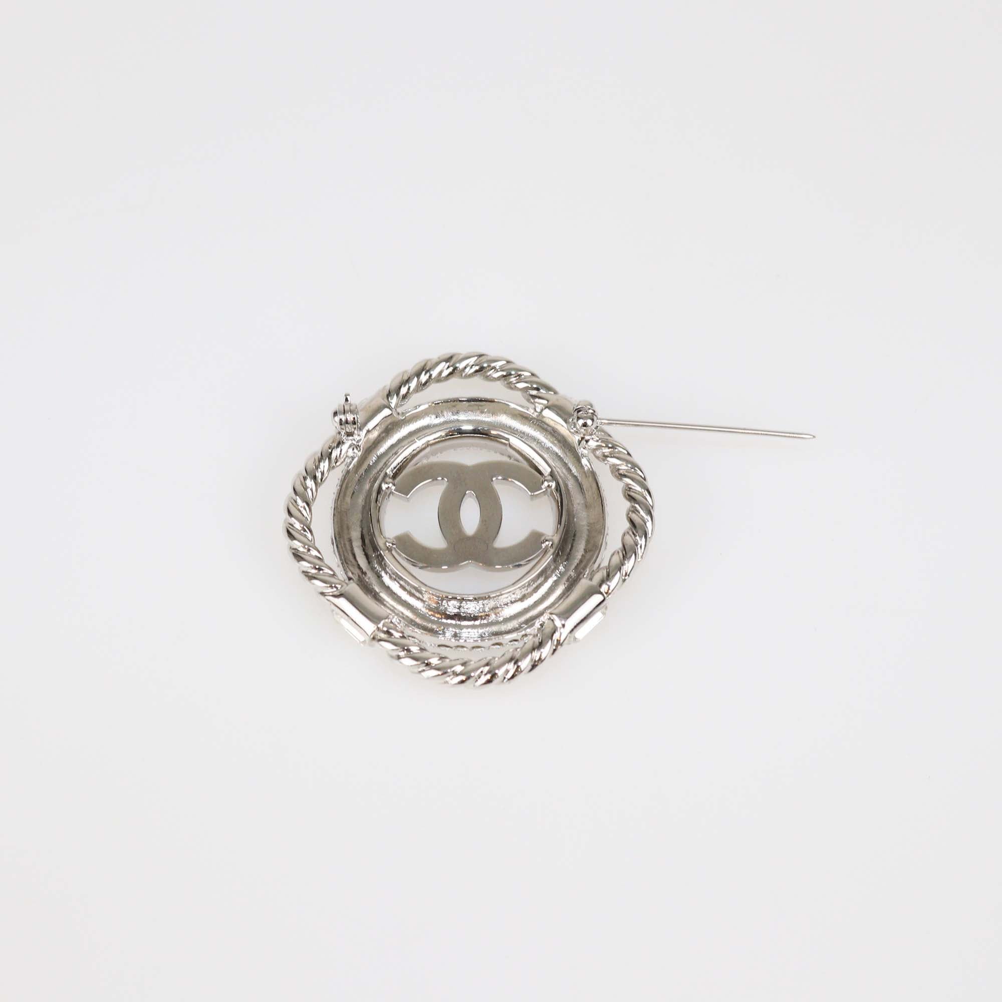 Chanel Silver Tone Metal/Blue Crystal CC Lifesaver Brooch
