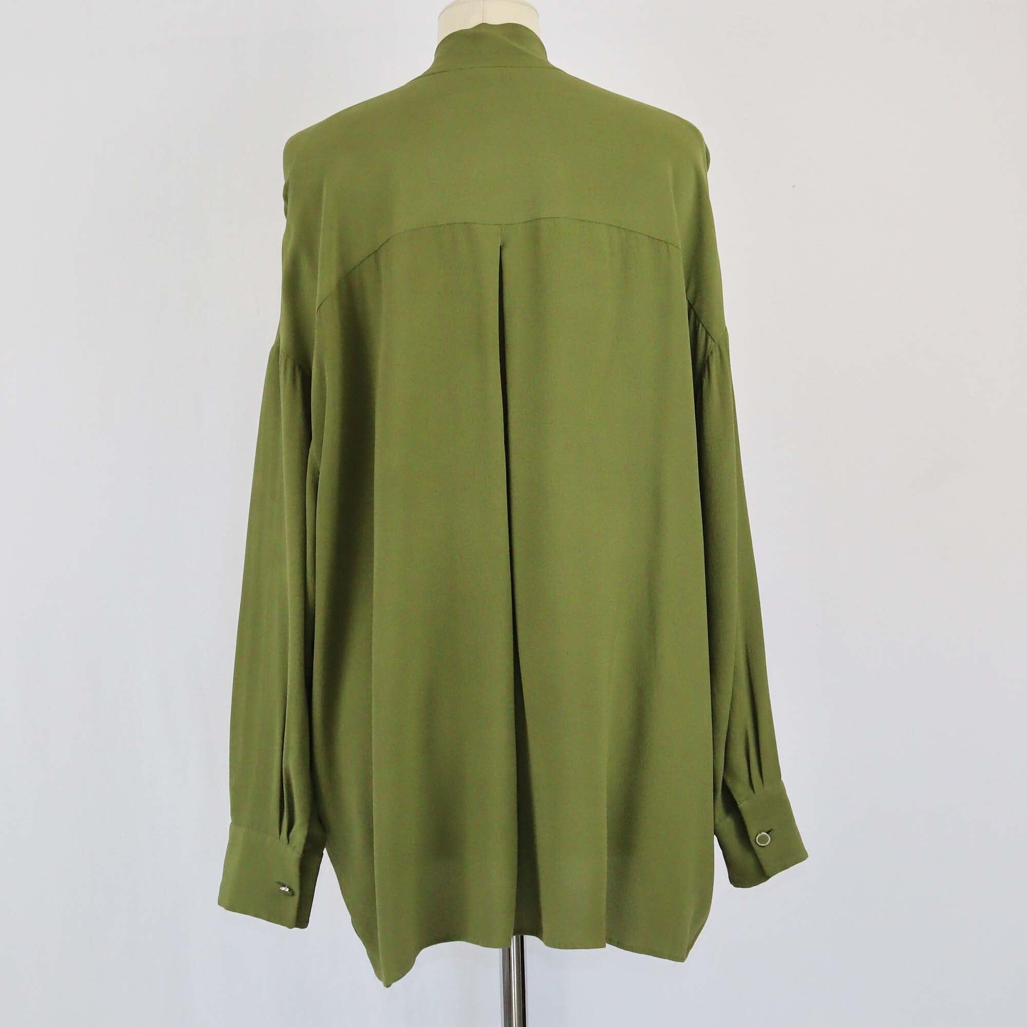 Hermes Olive Green Longsleeve Close Neck Blouse Womens Hermes 