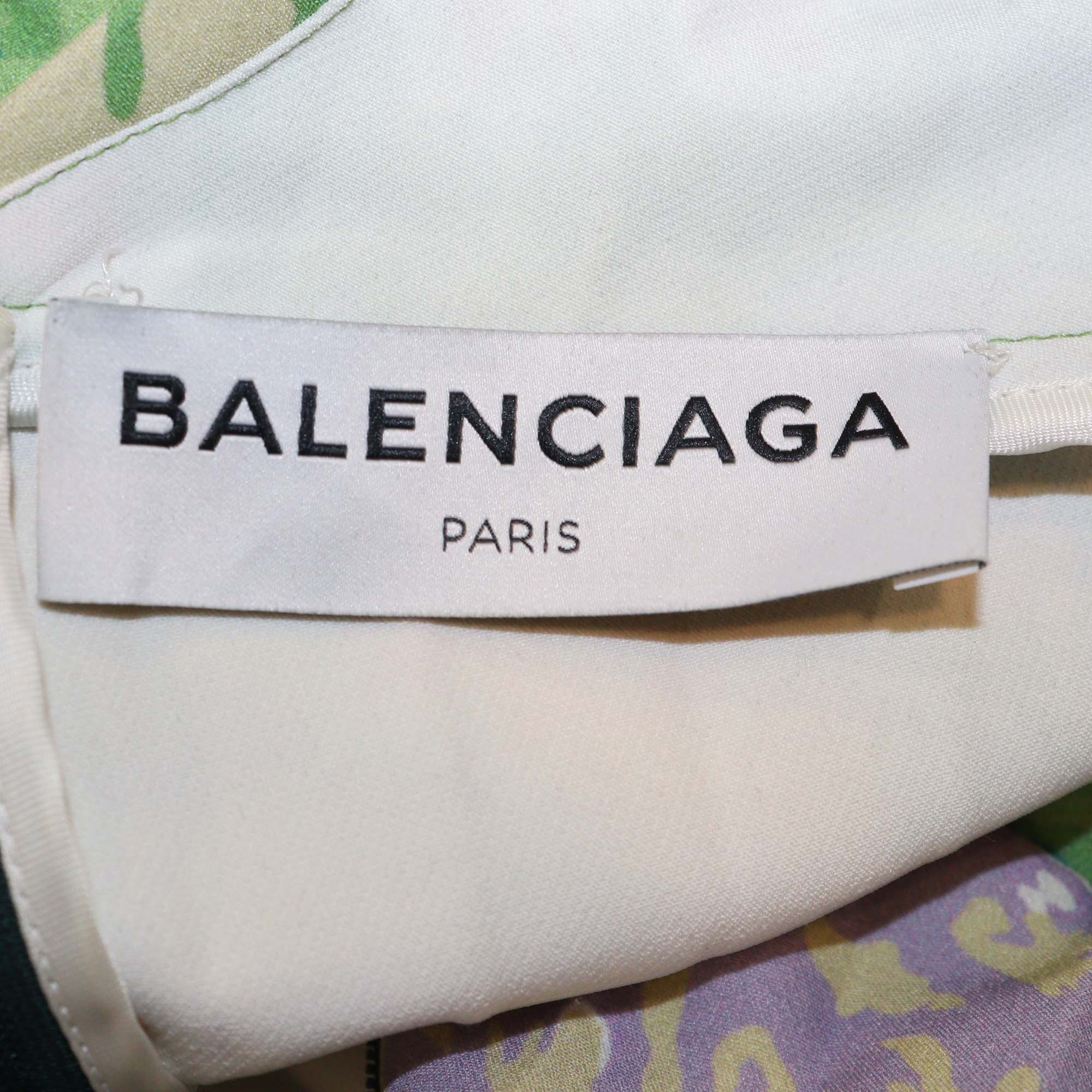 Balenciaga Multicolor Floral Print Pleated Cape Detail Dress