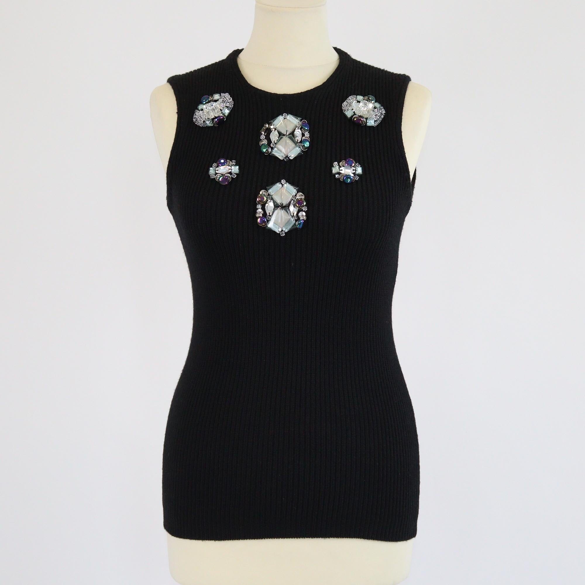 Christian Dior Black Crystal Embellished Sleeveless Top Womens Christian Dior 