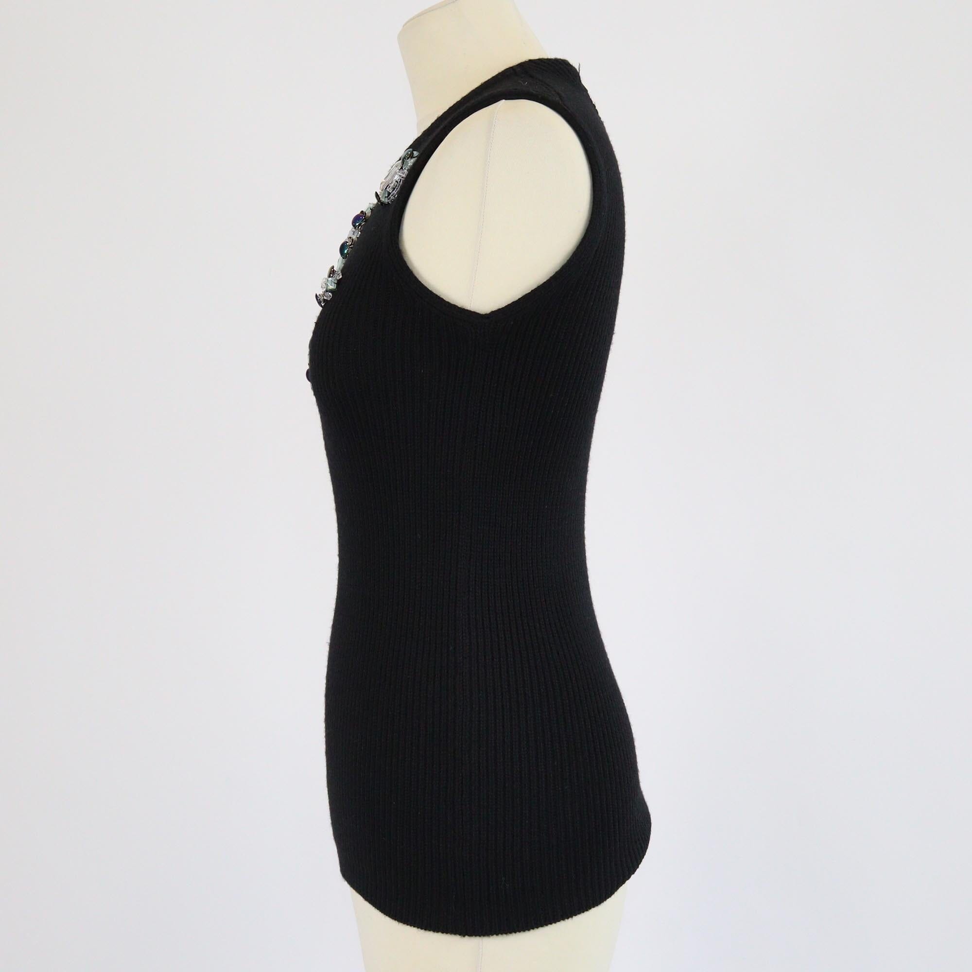 Christian Dior Black Crystal Embellished Sleeveless Top Womens Christian Dior 