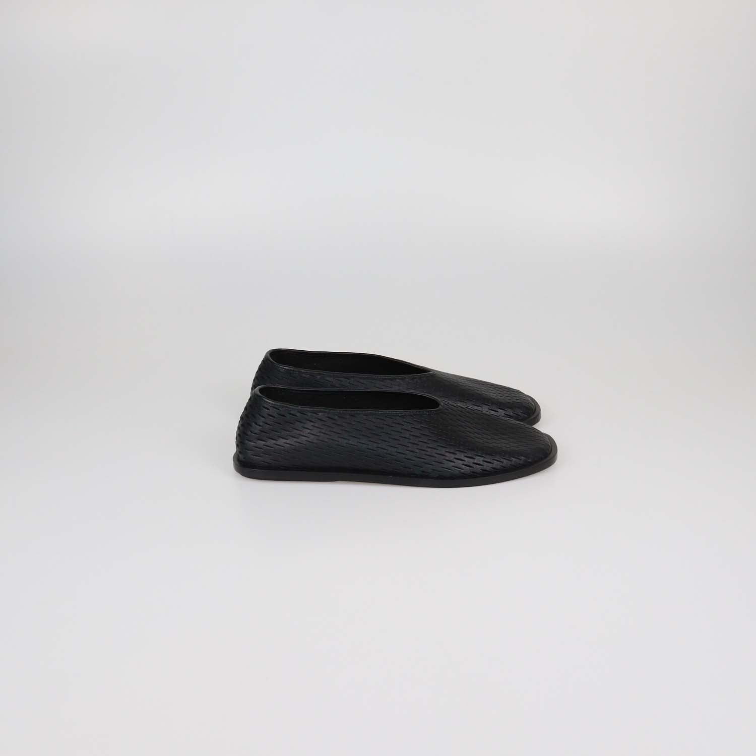 Proenza Schouler Black Tee Perforated Leather Square Flats