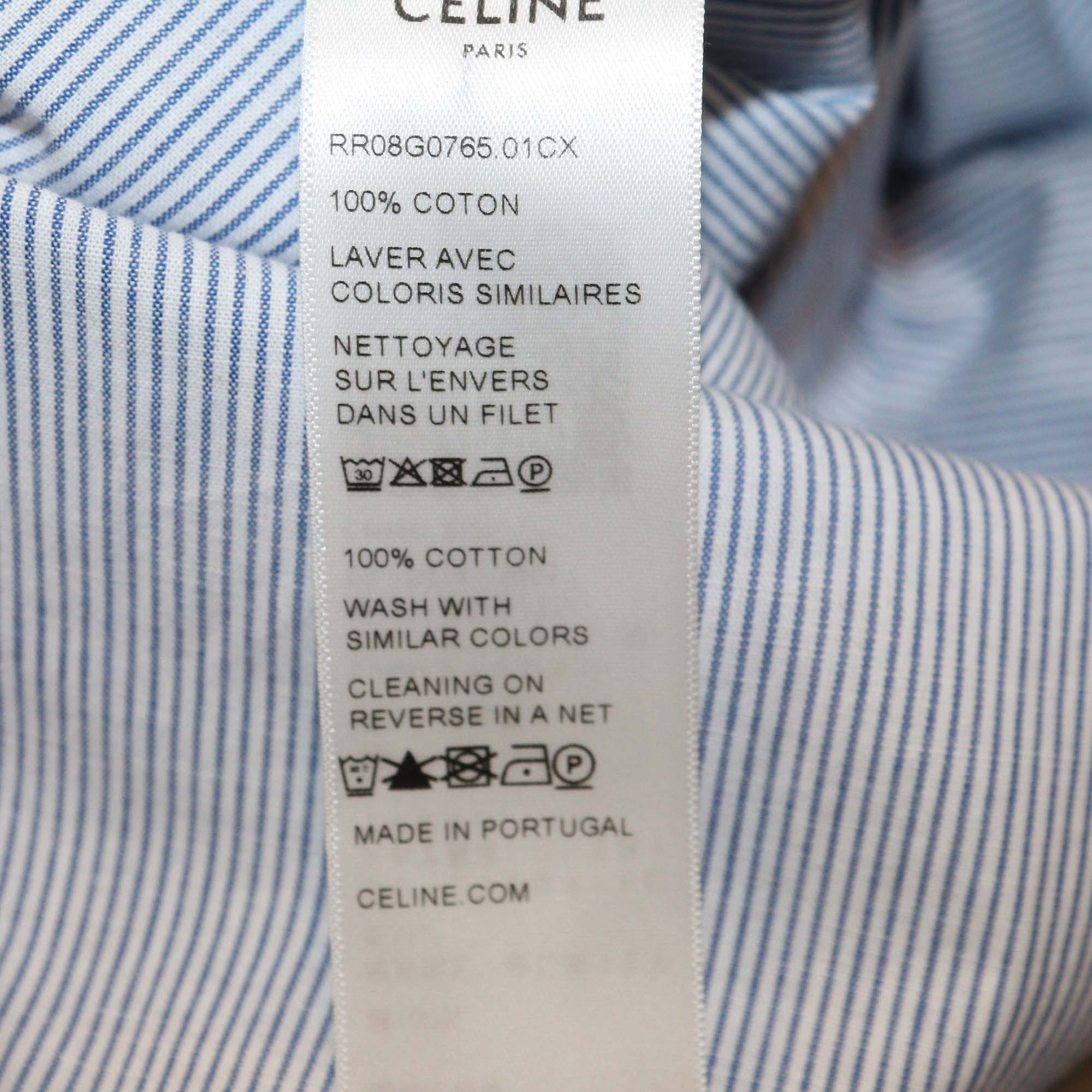 Celine Blue Poplin Cotton Striped Long Sleeve Midi Shirt Dress