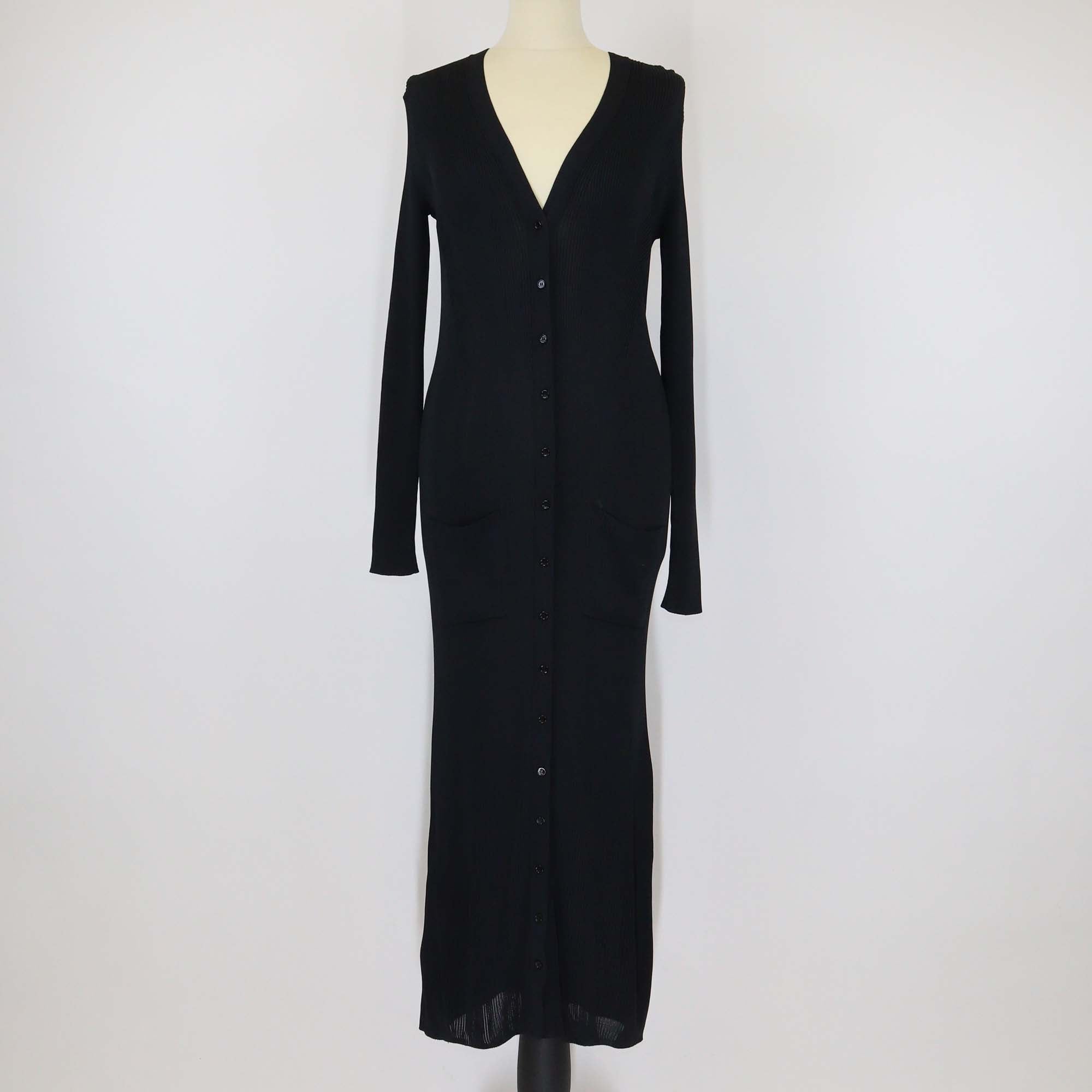 Valentino Black Viscose Ribbed Knit Long Sleeve Maxi Dress