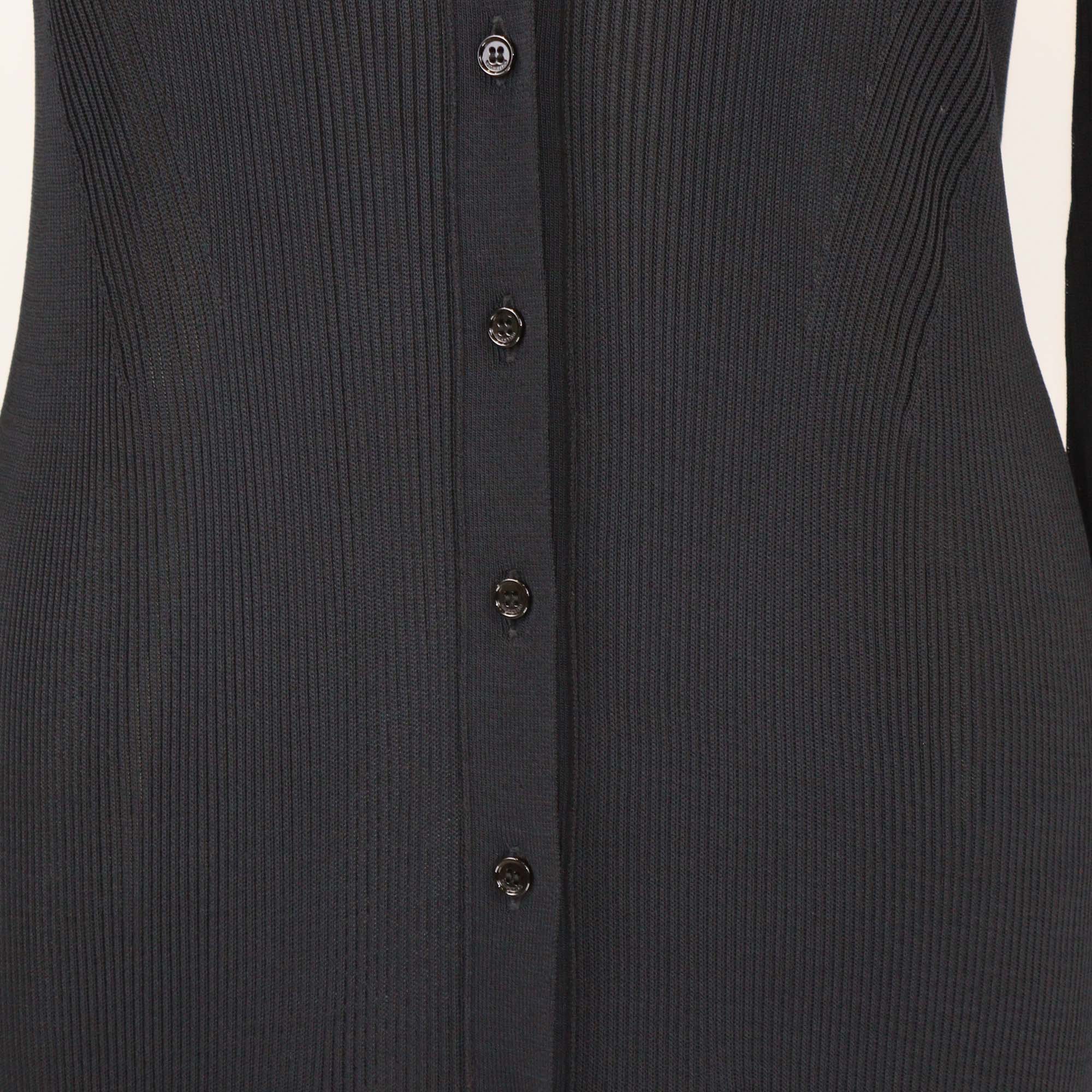 Valentino Black Viscose Ribbed Knit Long Sleeve Maxi Dress