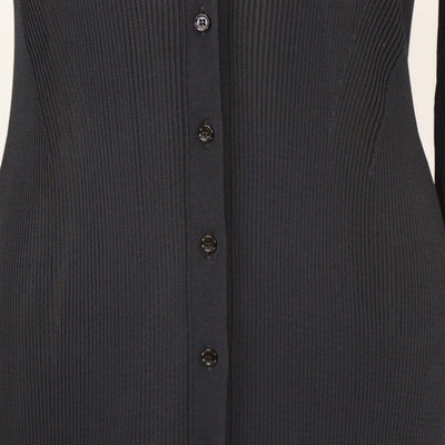 Valentino Black Viscose Ribbed Knit Long Sleeve Maxi Dress