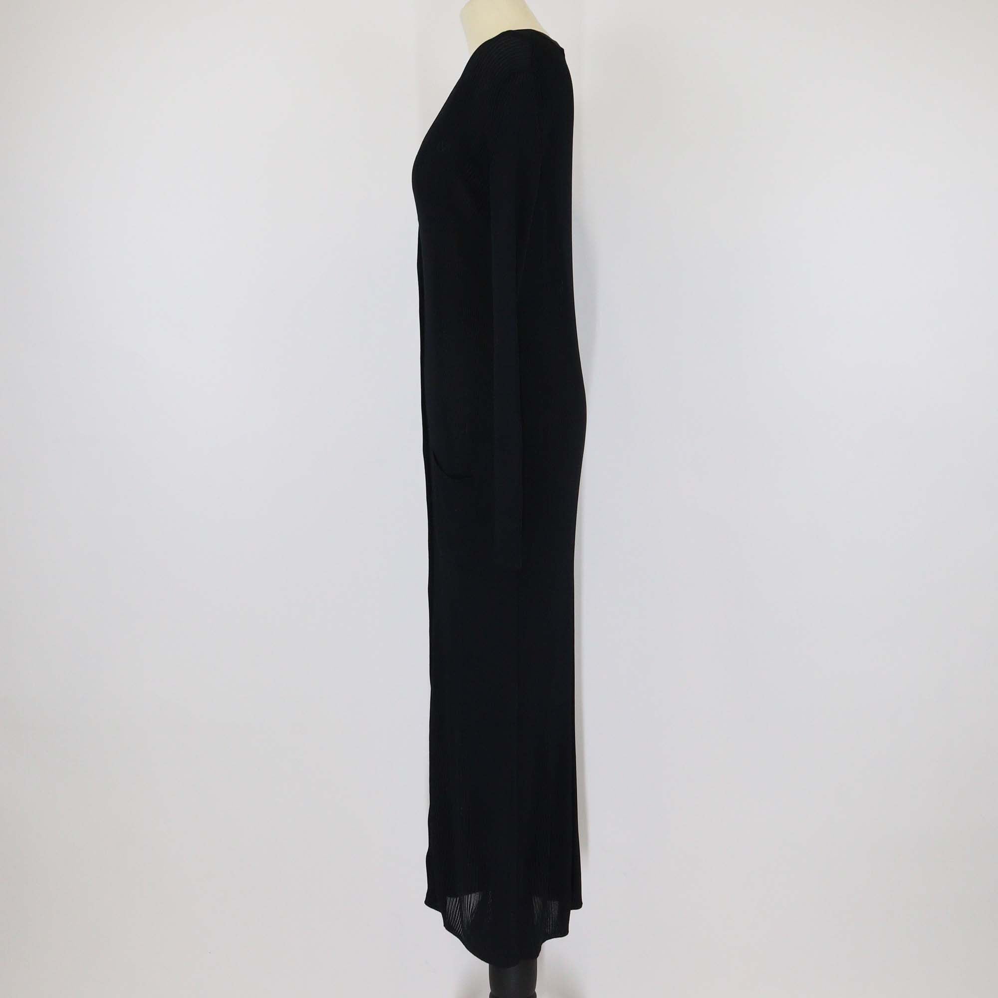 Valentino Black Viscose Ribbed Knit Long Sleeve Maxi Dress