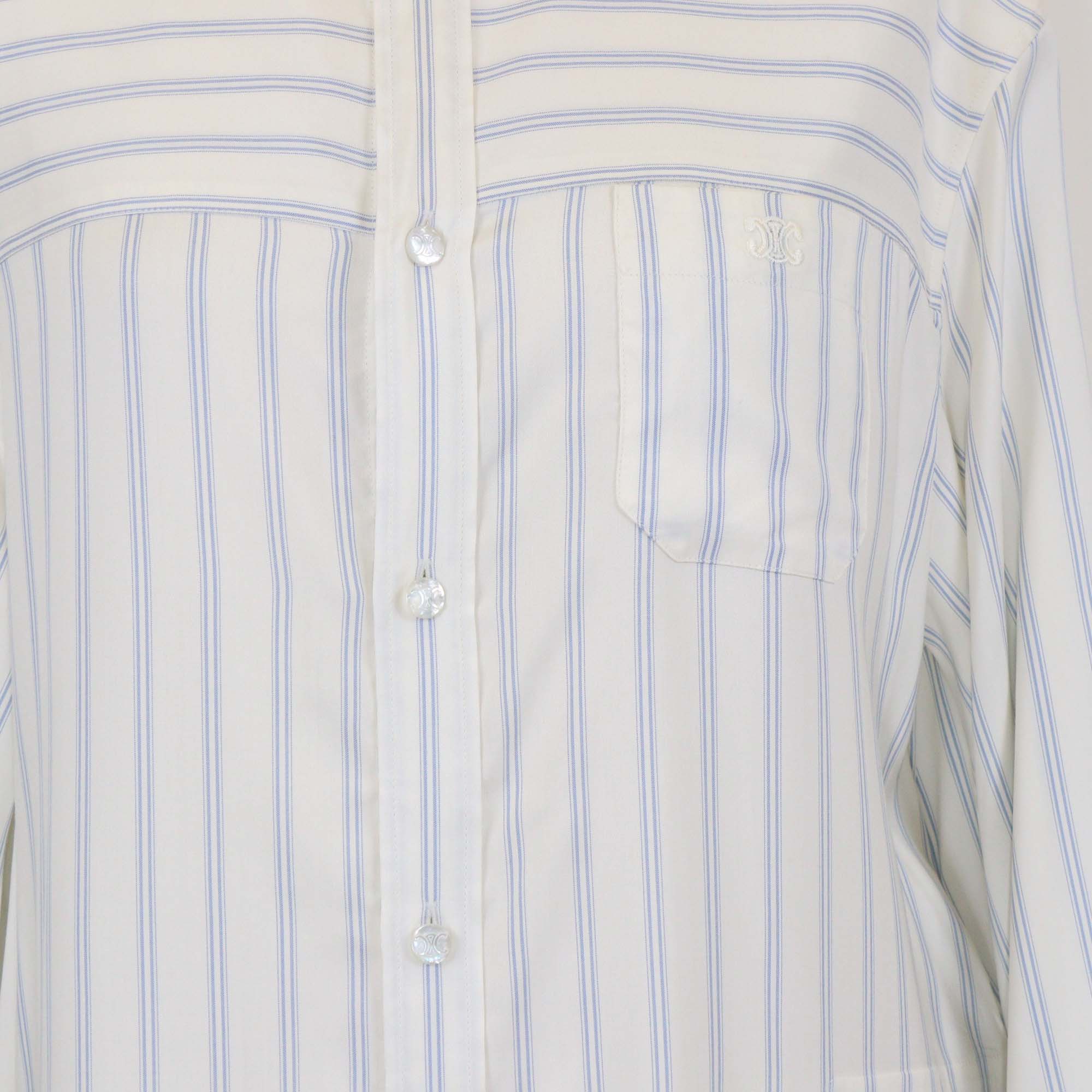 Celine White Silk Striped Tunic Three Quarter Sleeve Maxi Dress