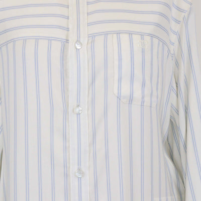 Celine White Silk Striped Tunic Three Quarter Sleeve Maxi Dress