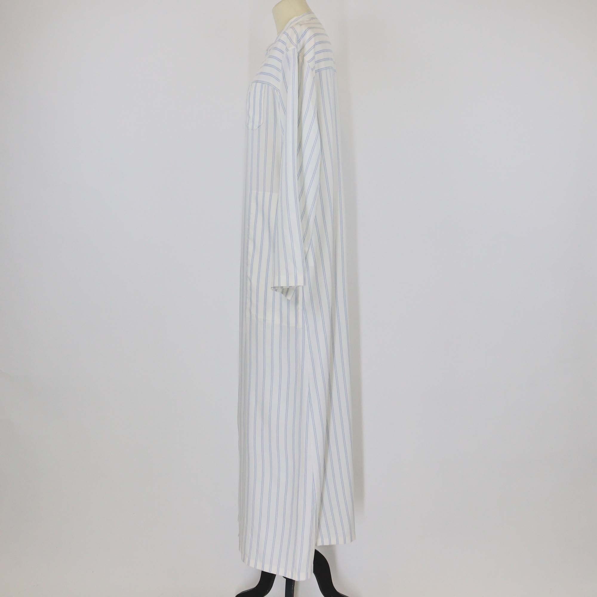 Celine White Silk Striped Tunic Three Quarter Sleeve Maxi Dress