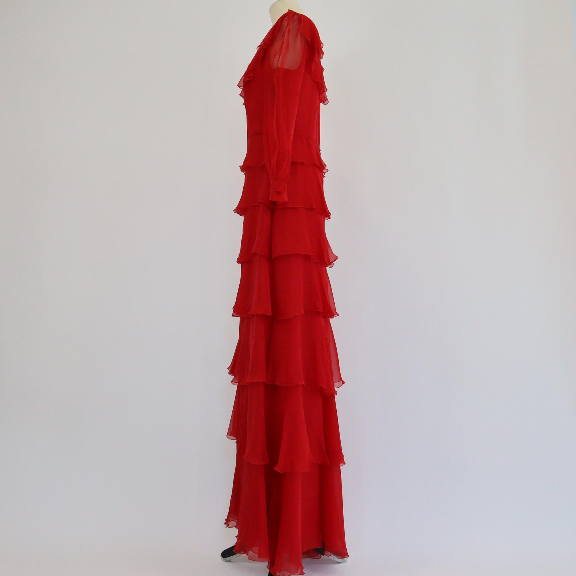 Valentino Red Ruffled Long Sleeve Maxi Dress Womens Valentino 