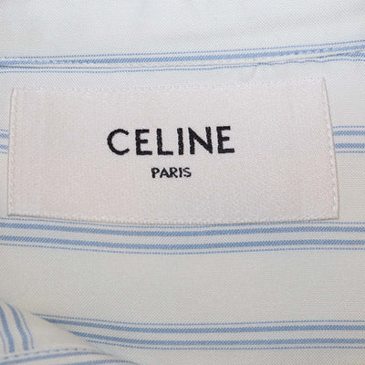 Celine White Silk Striped Tunic Three Quarter Sleeve Maxi Dress