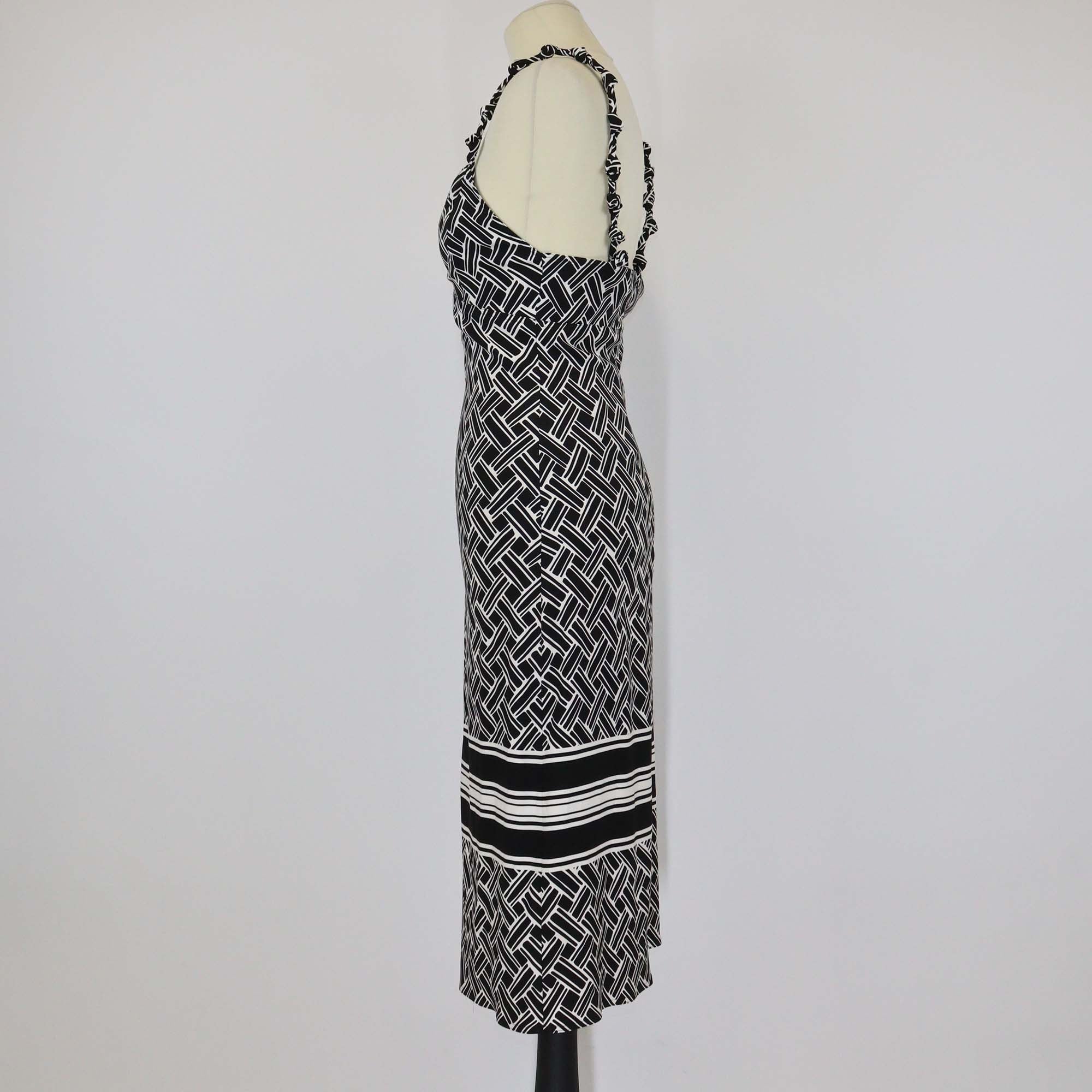Bottega Veneta Black/White Printed Silk Knotted Strap Sleeveless Dress