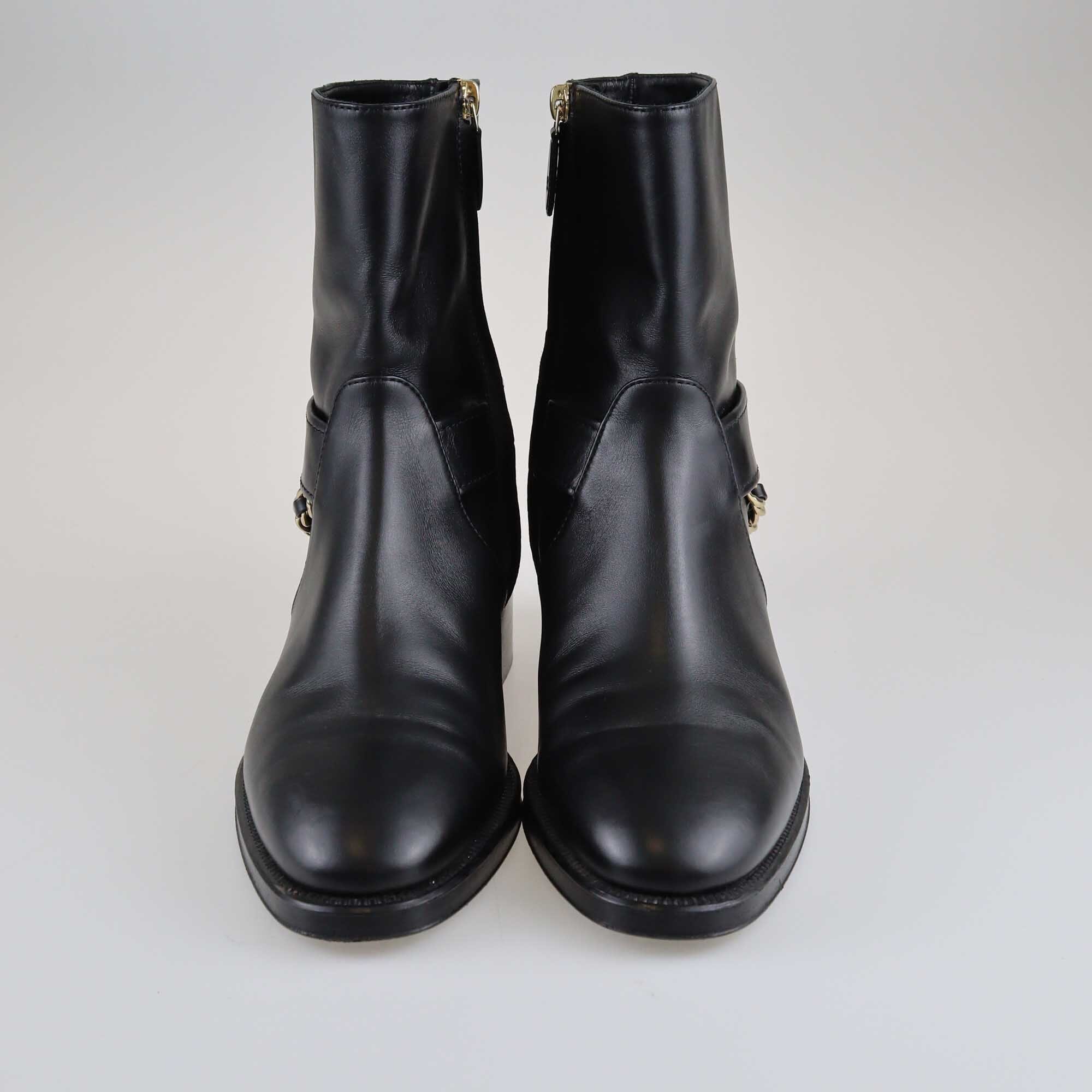 Chanel Black Leather Interlocking CC Boots Shoes Chanel 