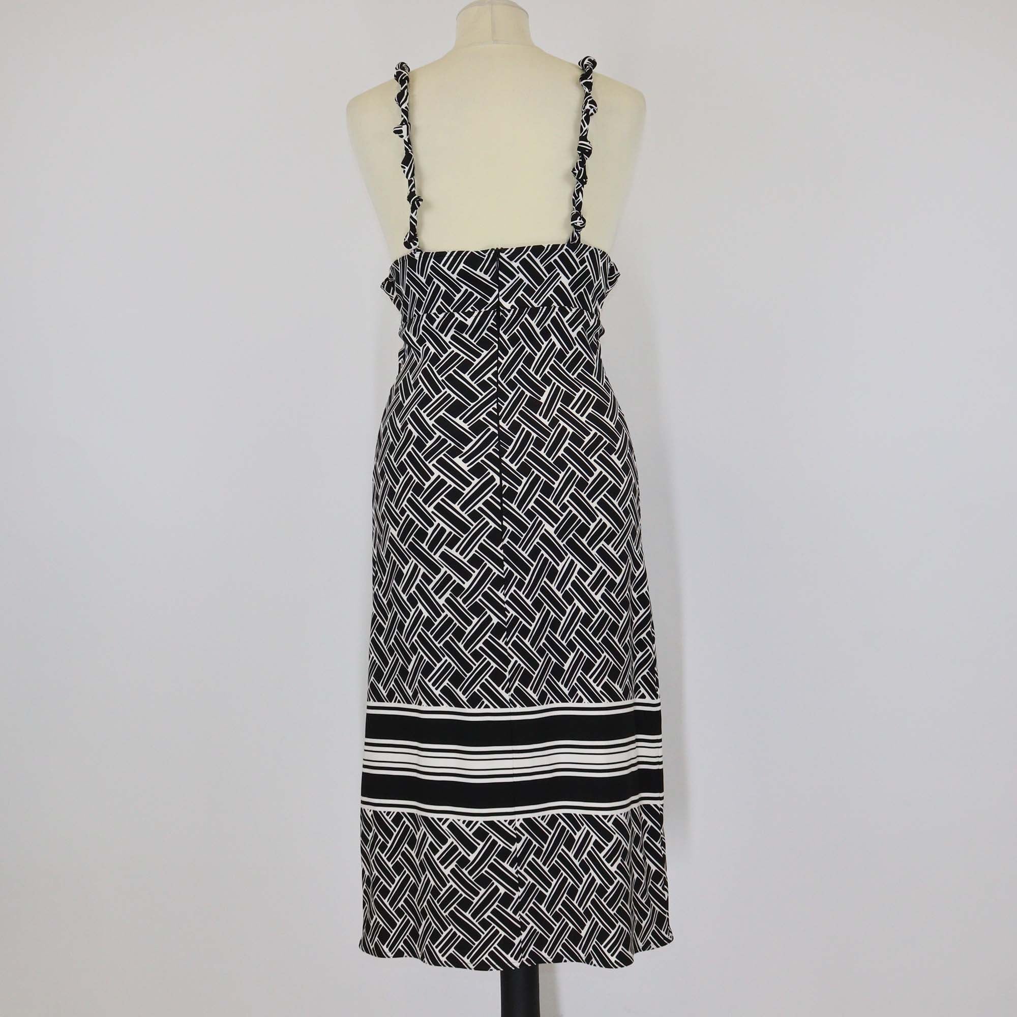 Bottega Veneta Black/White Printed Silk Knotted Strap Sleeveless Dress