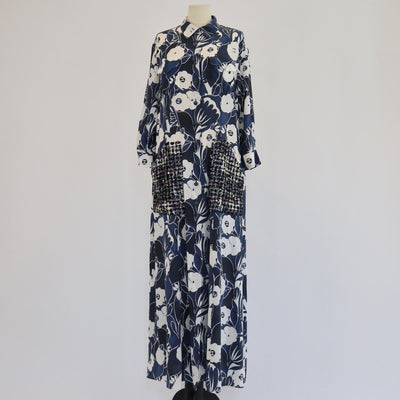 Chanel Blue/White Sequins Crystals 3 Quarter Sleeve Maxi Dress Womens Chanel 