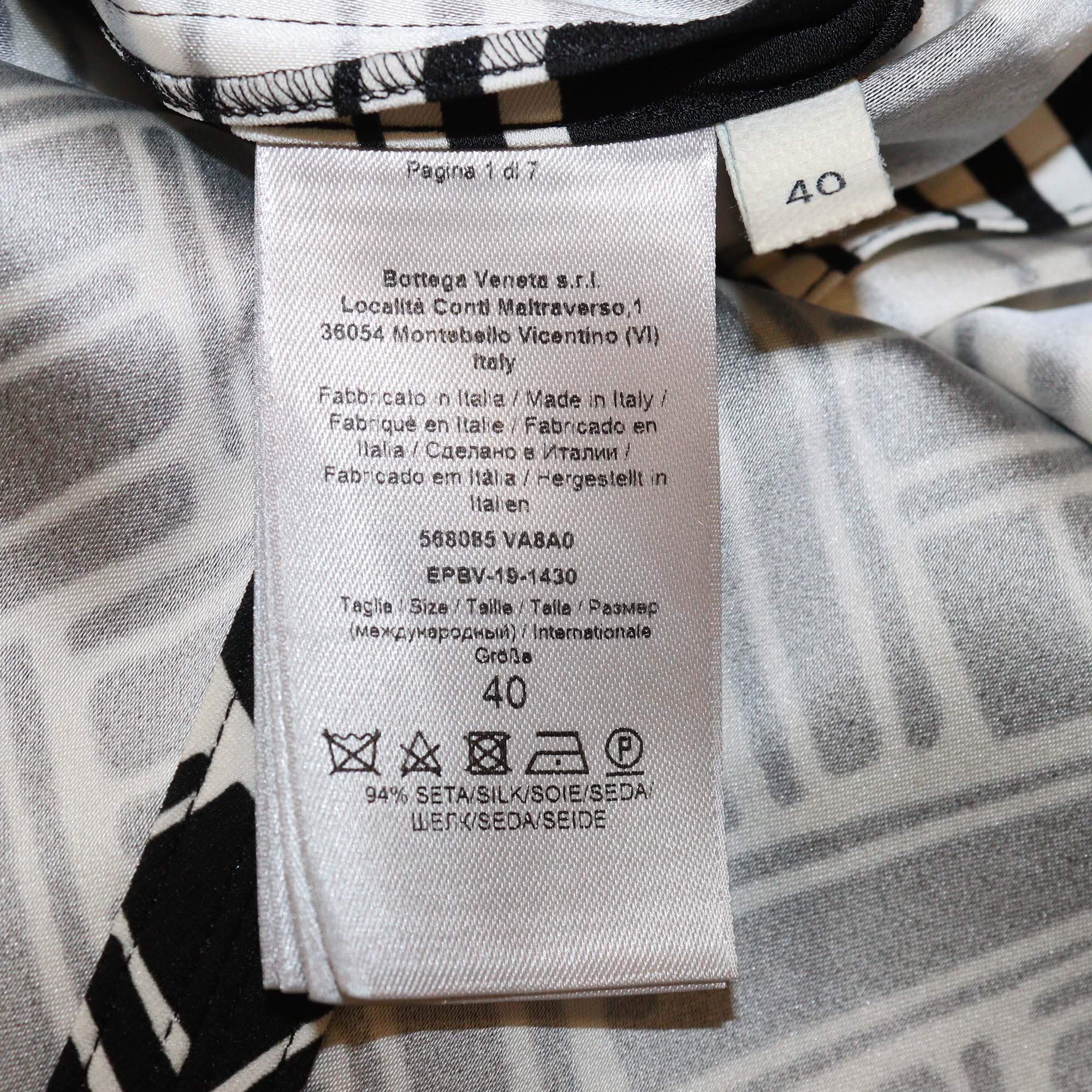 Bottega Veneta Black/White Printed Silk Knotted Strap Sleeveless Dress