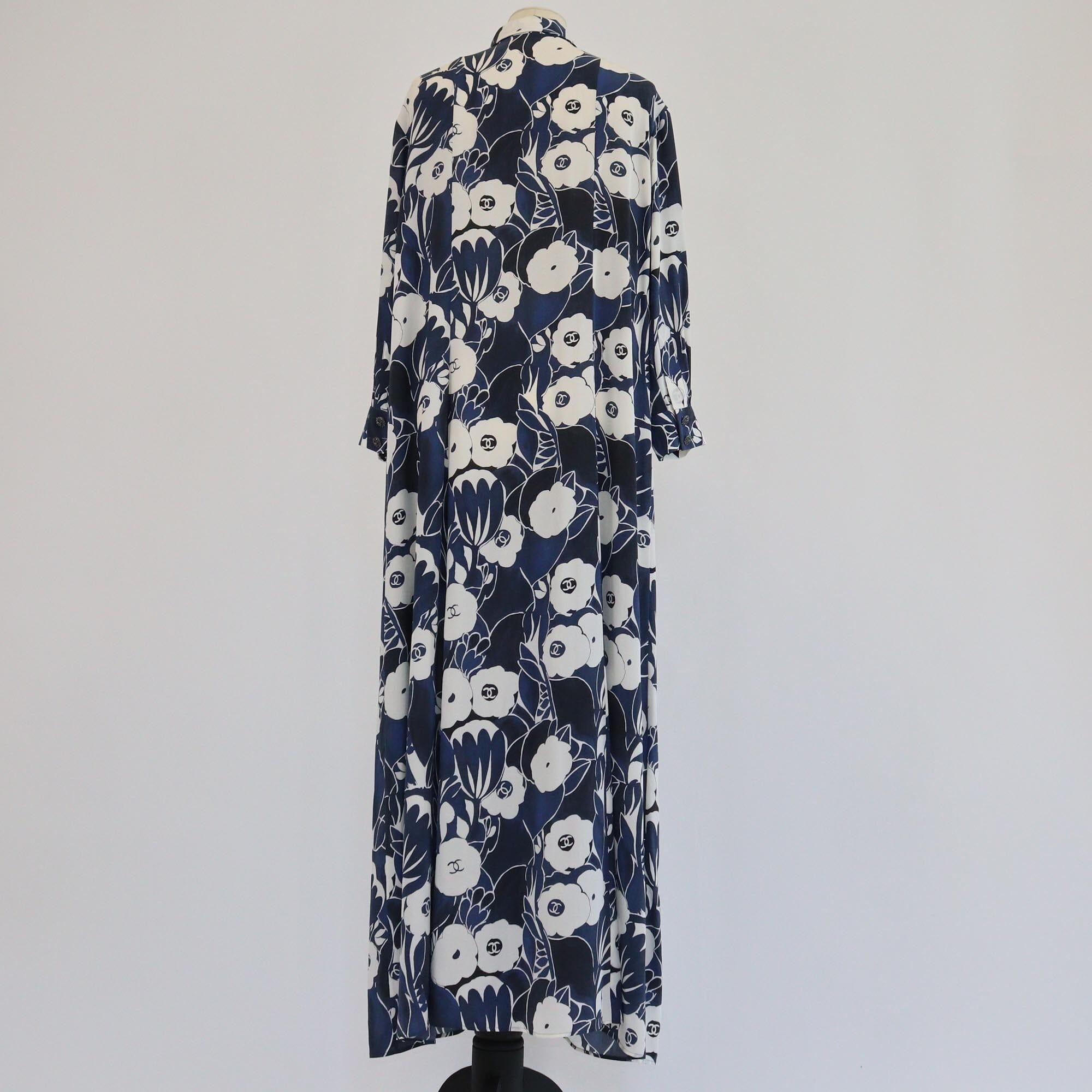 Chanel Blue/White Sequins Crystals 3 Quarter Sleeve Maxi Dress Womens Chanel 