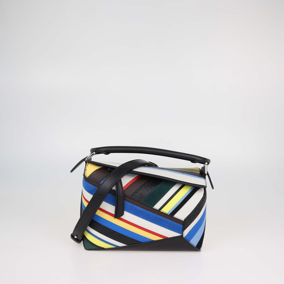 Loewe Multicolor Mixed Leather Striped Small Puzzle Bag