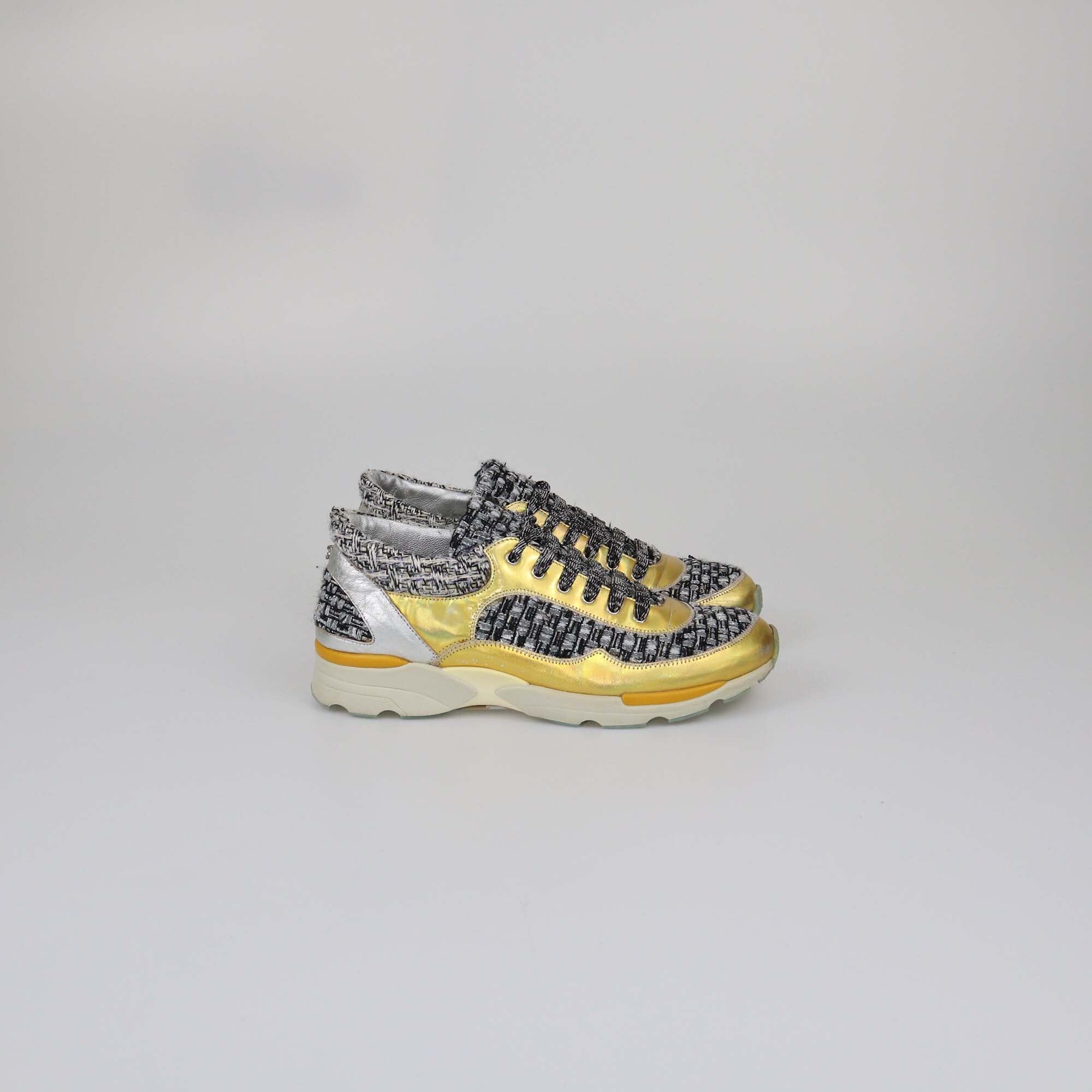 Chanel Tricolor Tweed CC Low Top Sneakers Womens Chanel 