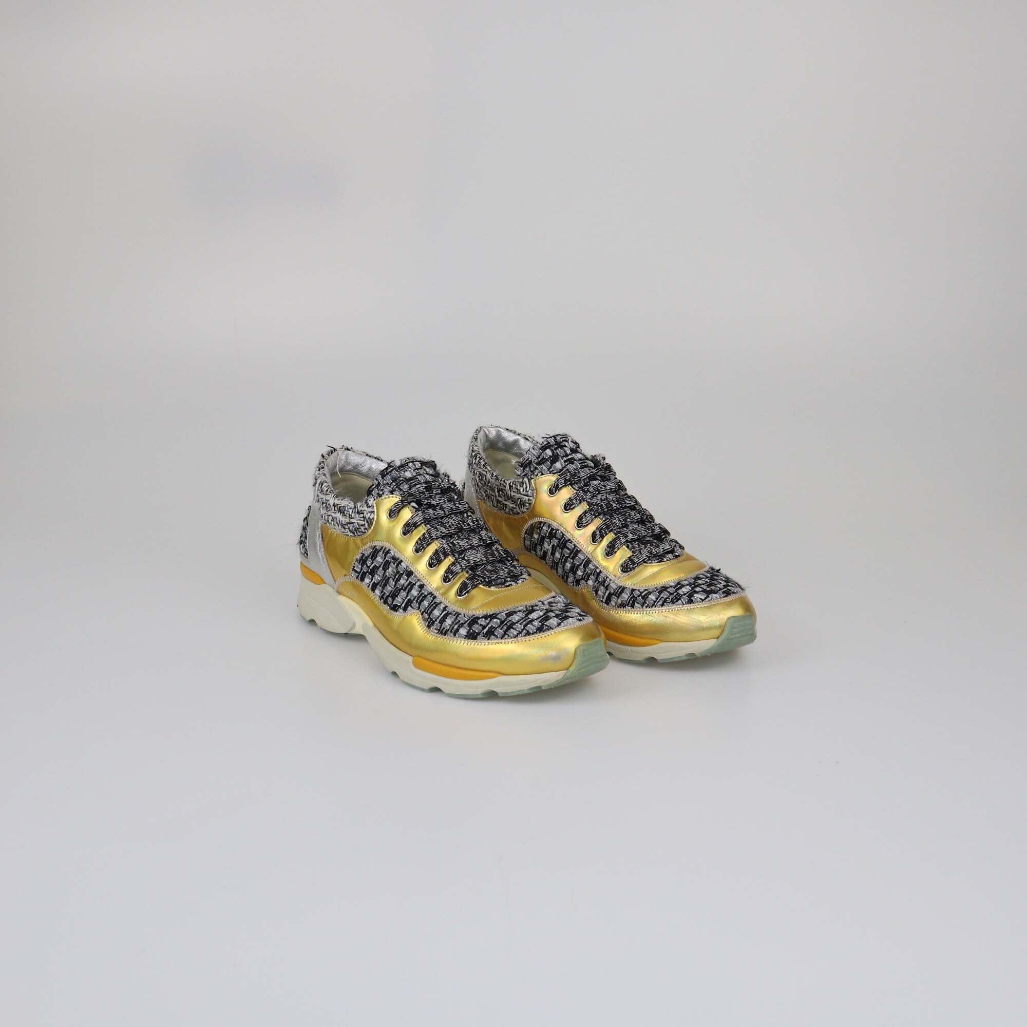 Chanel Tricolor Tweed CC Low Top Sneakers Womens Chanel 