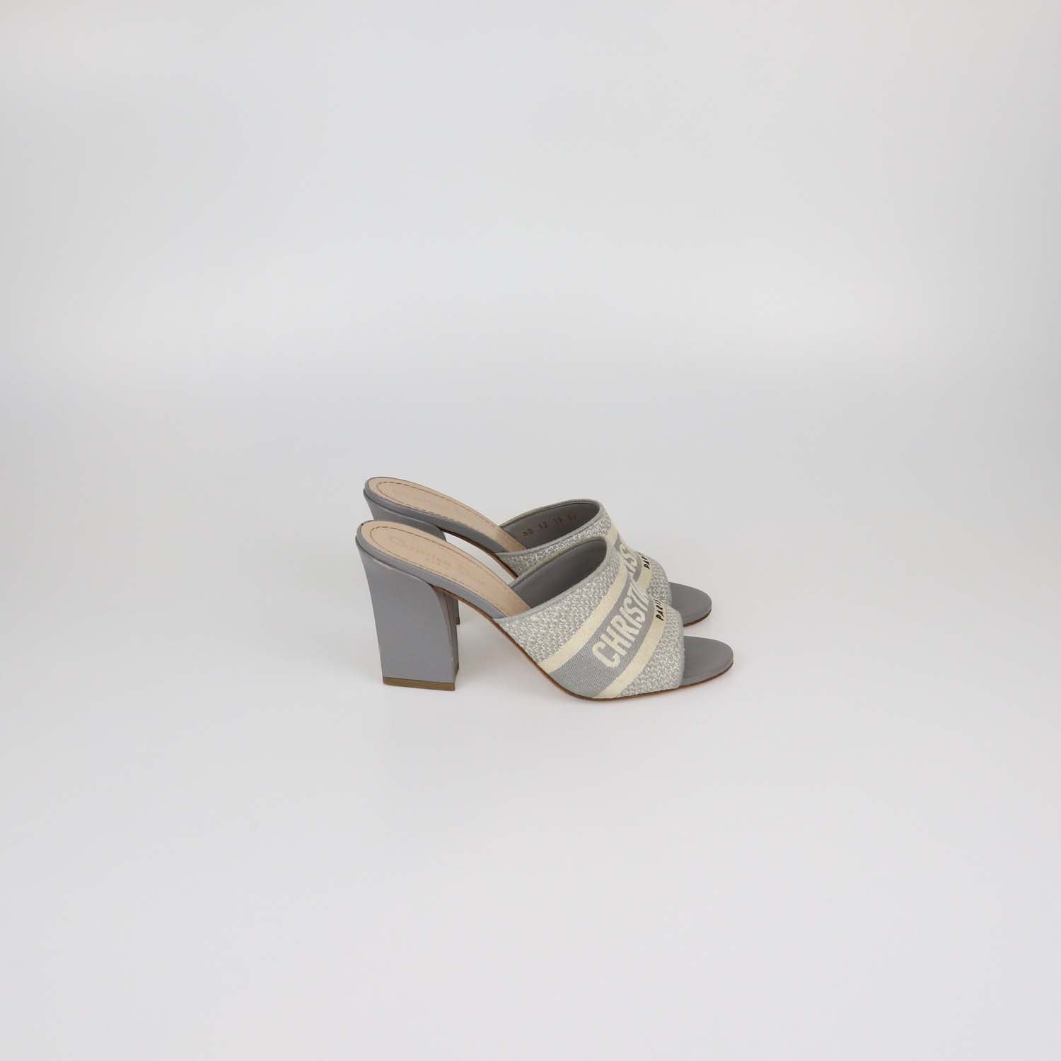 Christian Dior Grey Embroidered Canvas Dway Block Heel Slide Sandals