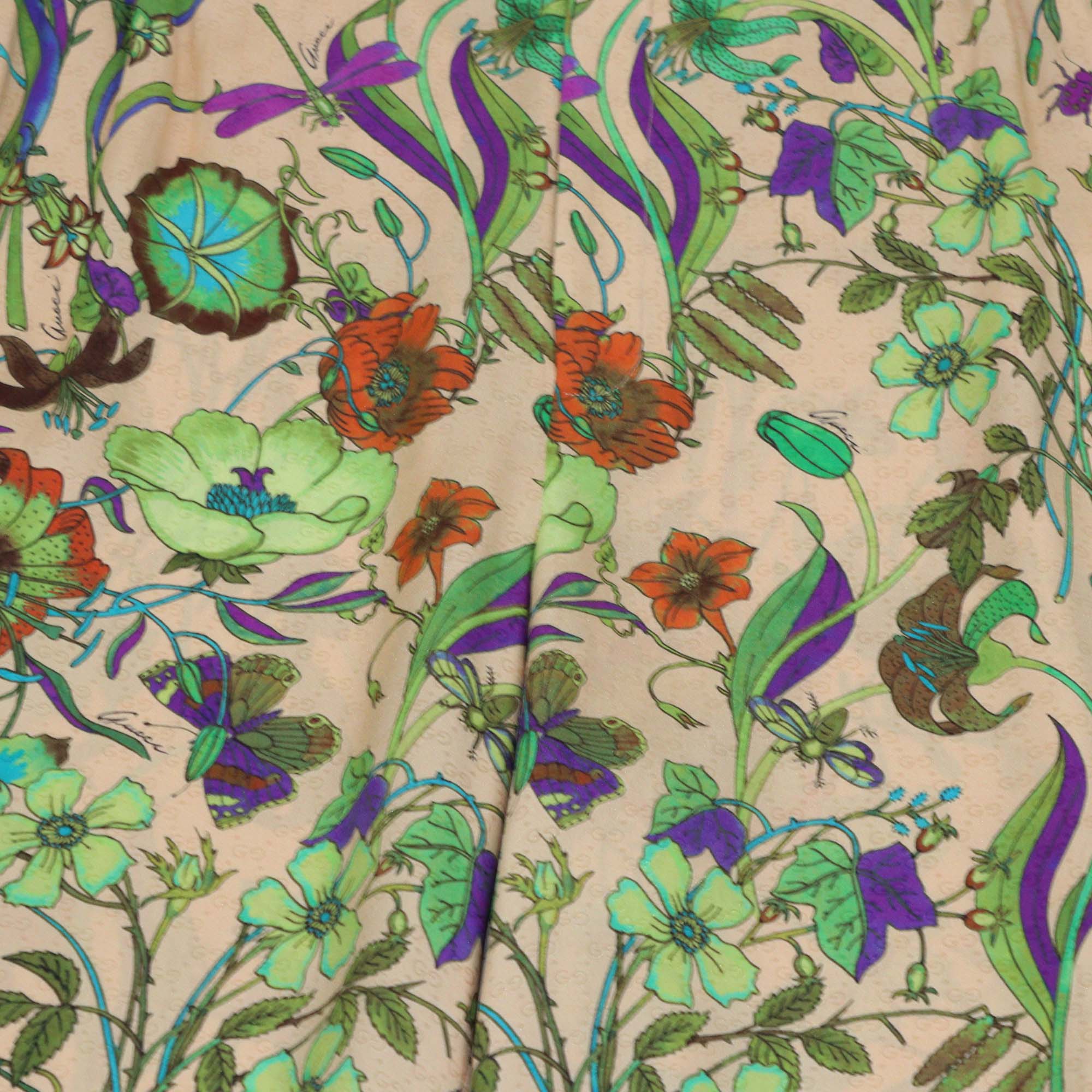 Gucci Multicolor Floral Print Silk Elastic Waist Pants