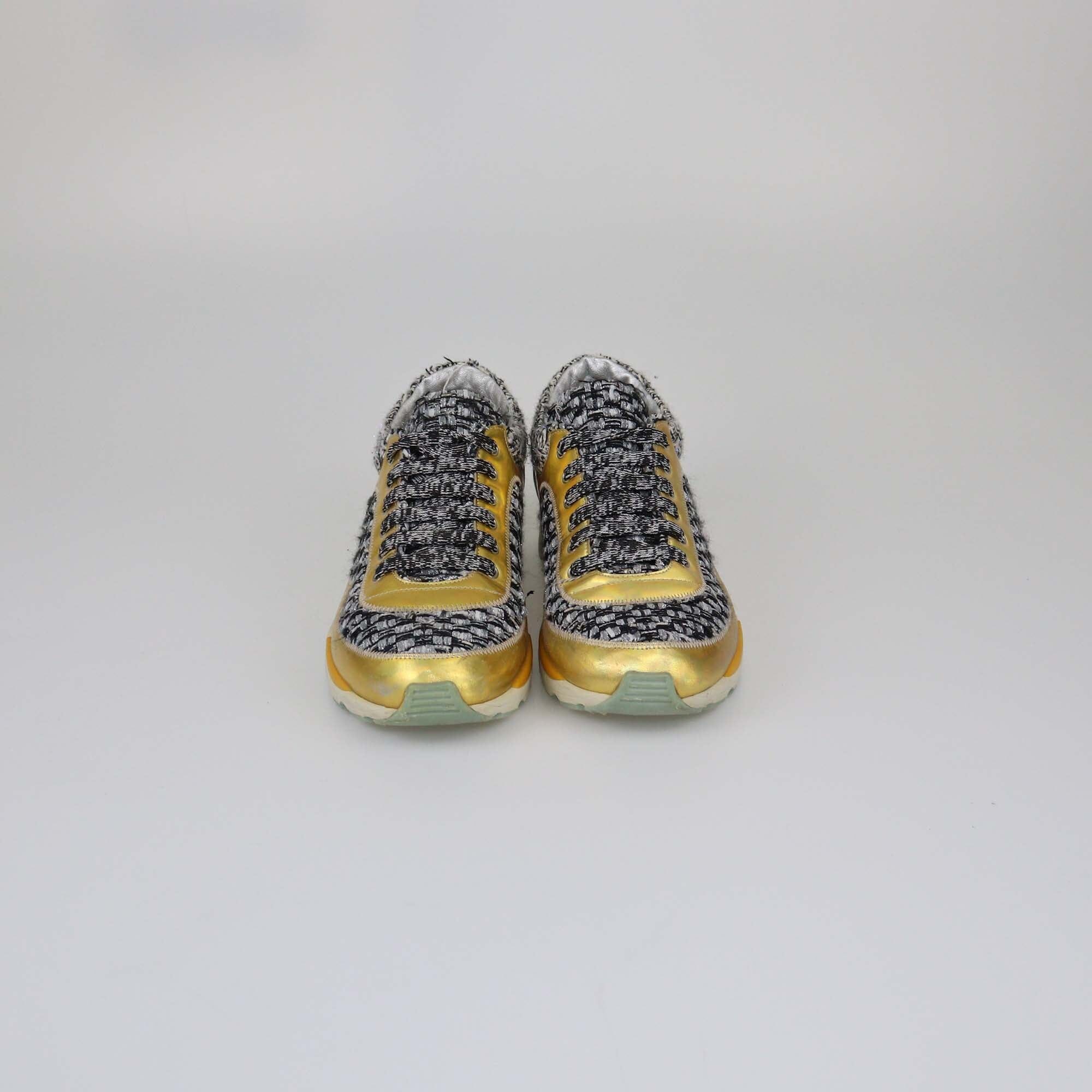 Chanel Tricolor Tweed CC Low Top Sneakers Womens Chanel 